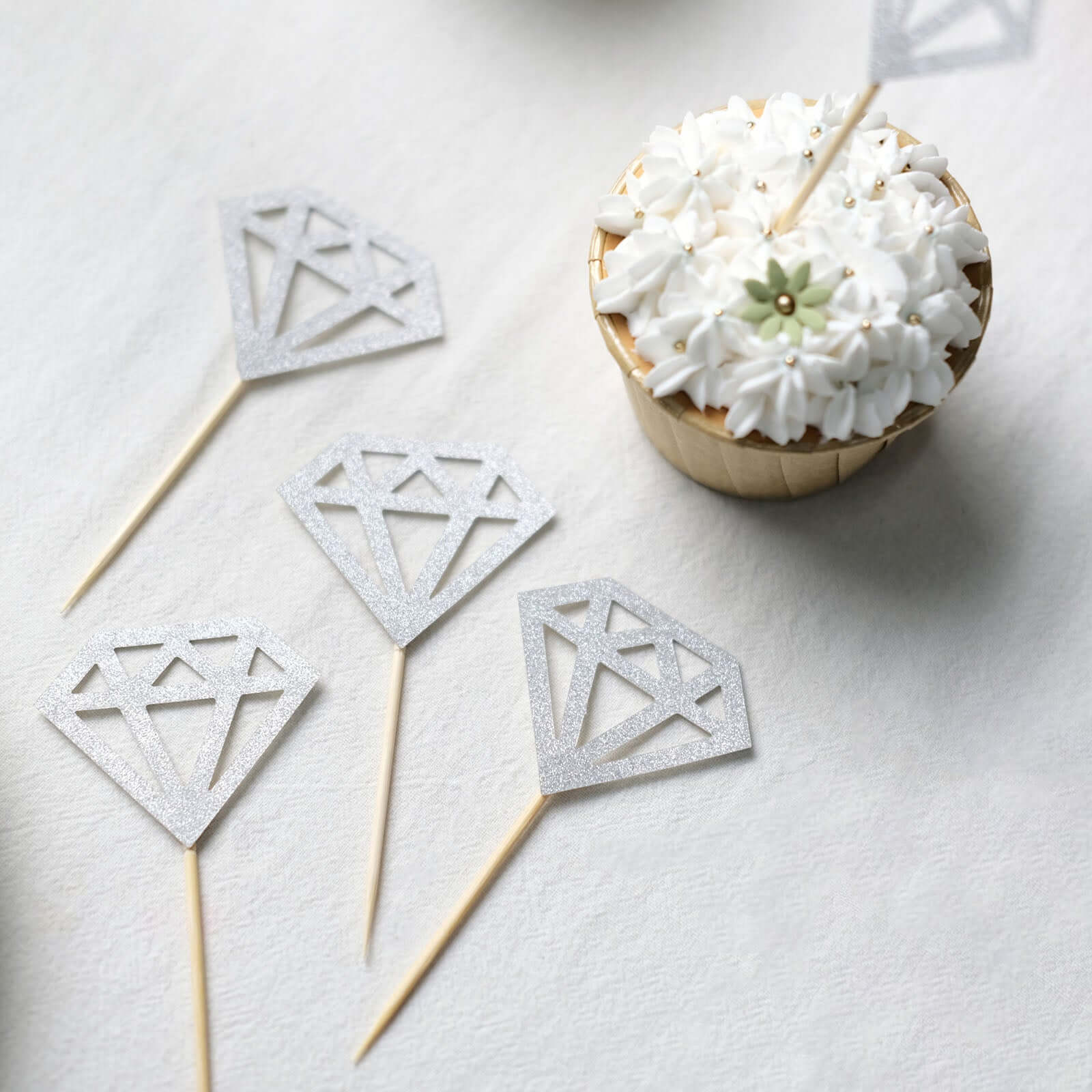 24-Pack Cupcake Toppers Silver Diamond Ring Design - Party Cake Picks Engagement Decoration Supplies - Image 13