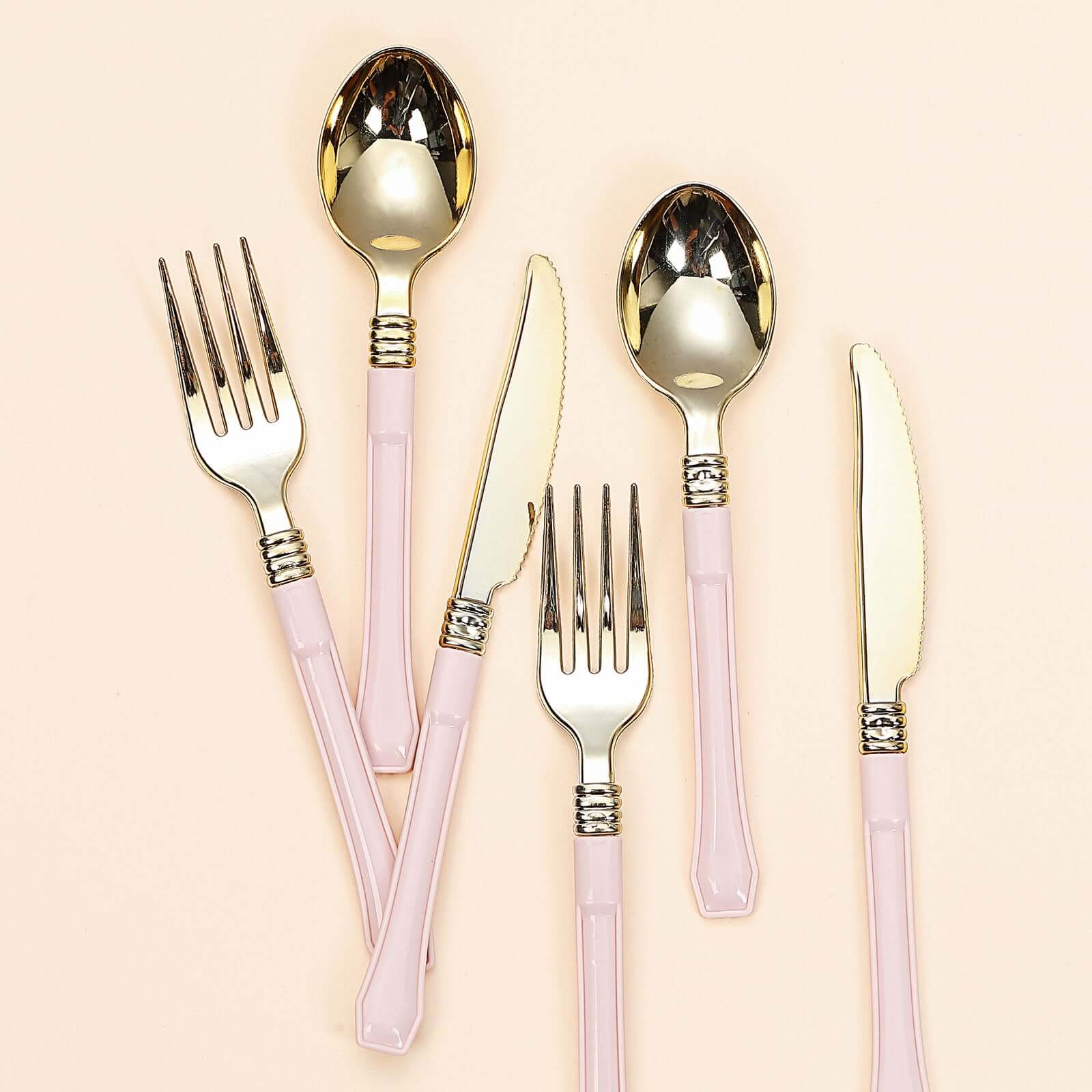 24 Pack Gold Heavy Duty Plastic Knives with Blush Handle, Disposable Silverware 7.5" - Image 10