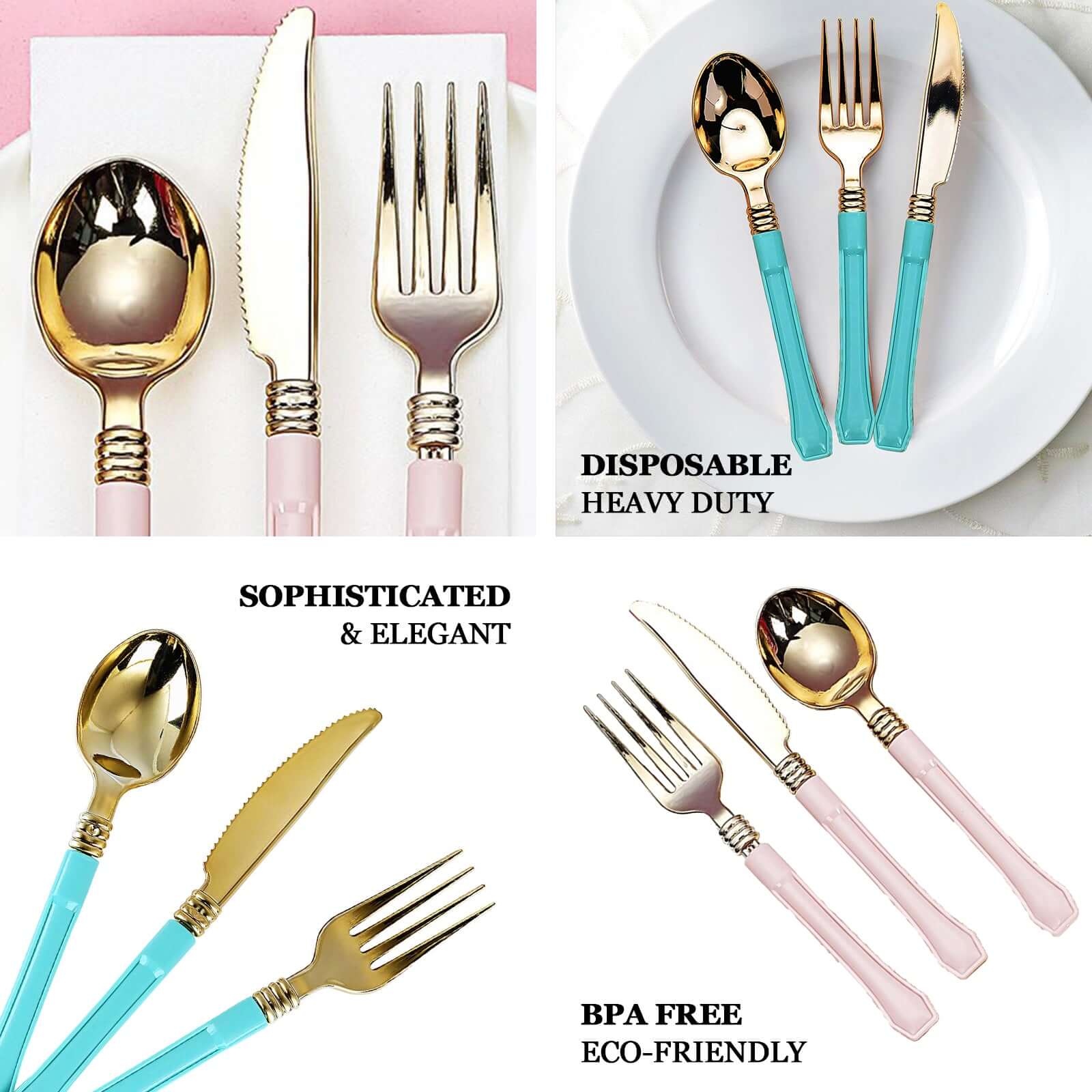 24 Pack Gold Heavy Duty Plastic Knives with Blush Handle, Disposable Silverware 7.5" - Image 4