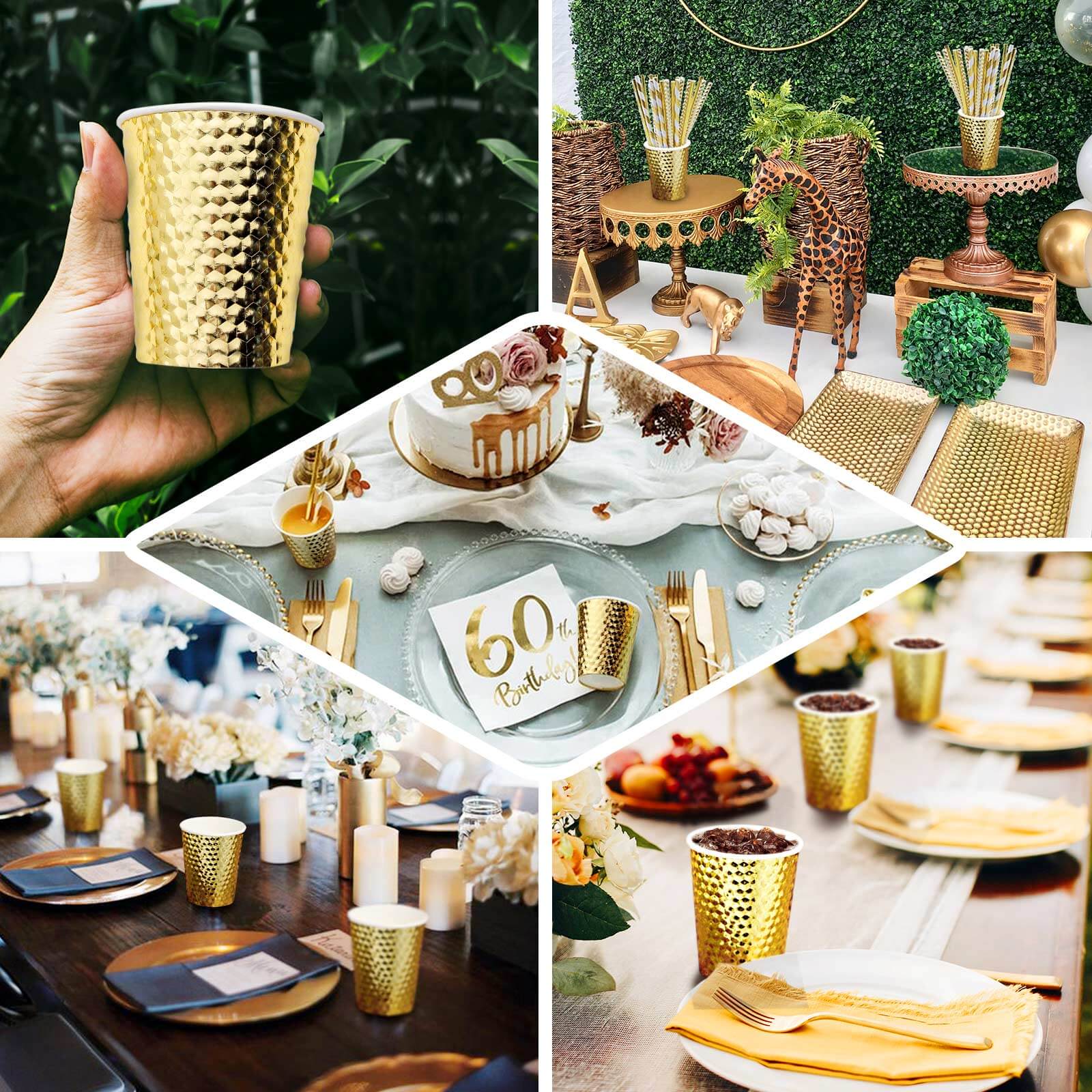 24-Pack Paper Cups 10oz Gold Foil with Honeycomb Design - Chic Disposable Party Cups for Events & All Purpose Use - Image 5