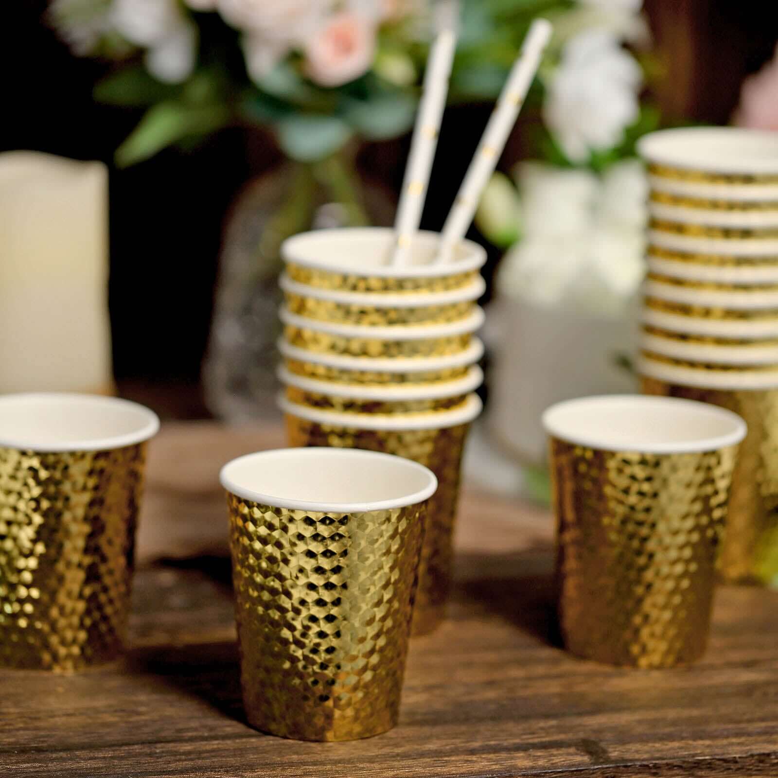 24-Pack Paper Cups 10oz Gold Foil with Honeycomb Design - Chic Disposable Party Cups for Events & All Purpose Use - Image 8