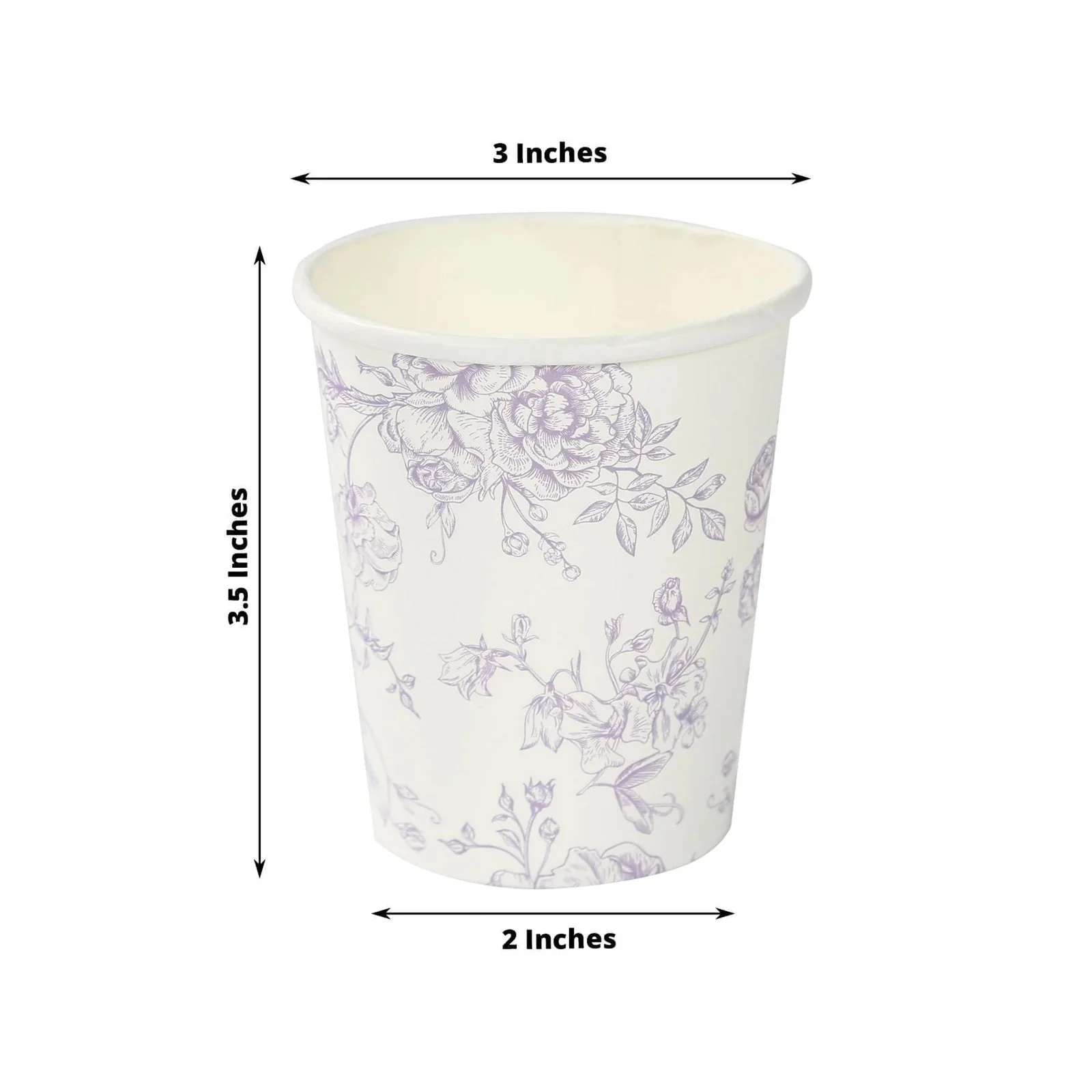 24-Pack Paper Cups 9oz White with Lavender Lilac French Toile Print - Chic Disposable Floral Party Cups for Hot & Cold Beverages - Image 3