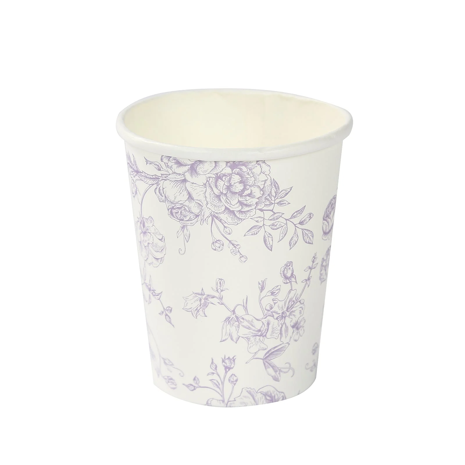 24-Pack Paper Cups 9oz White with Lavender Lilac French Toile Print - Chic Disposable Floral Party Cups for Hot & Cold Beverages - Image 6
