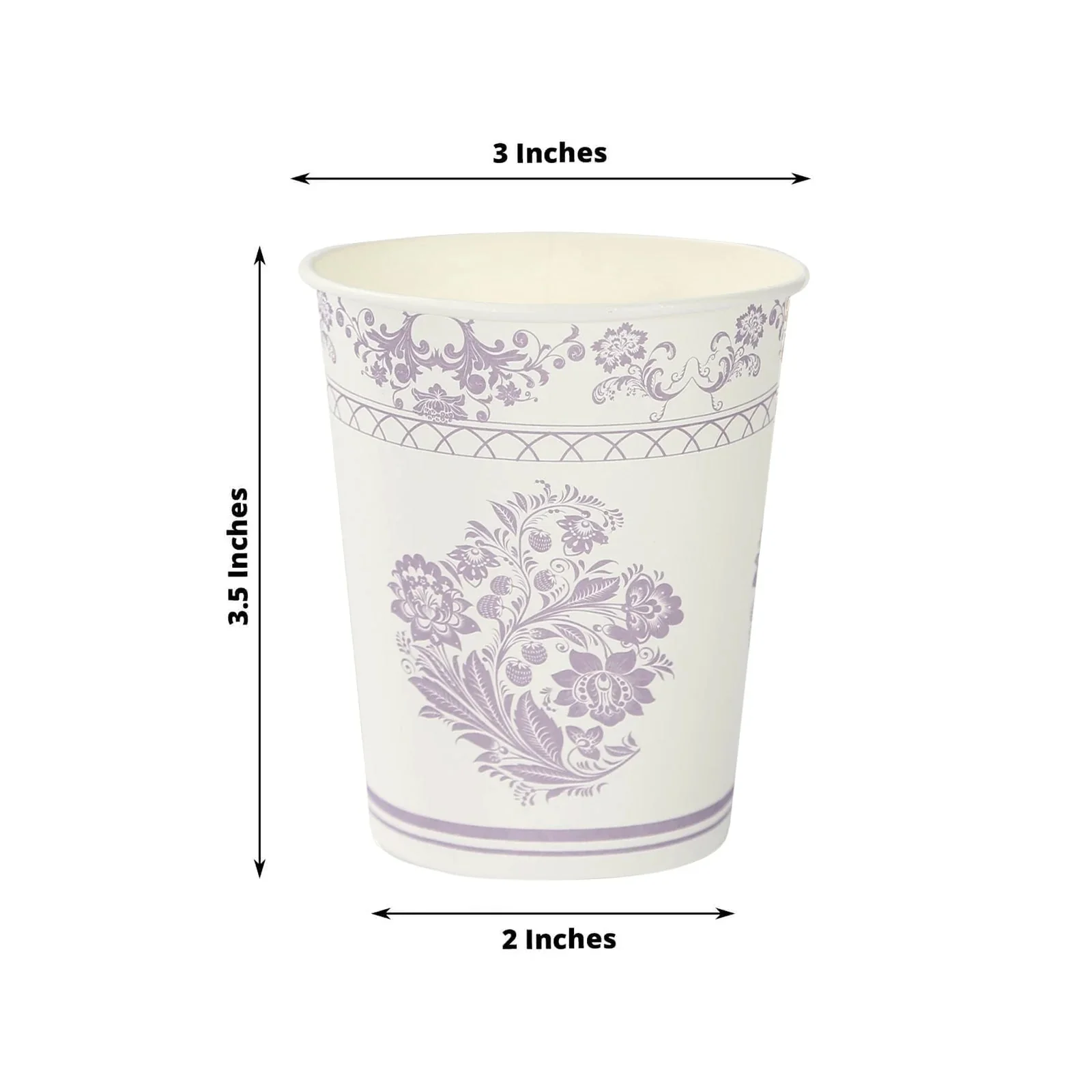 24 Pack Paper Cups in White Lavender Damask Floral Pattern, Elegant Disposable Party Cups - 9oz - Image 2