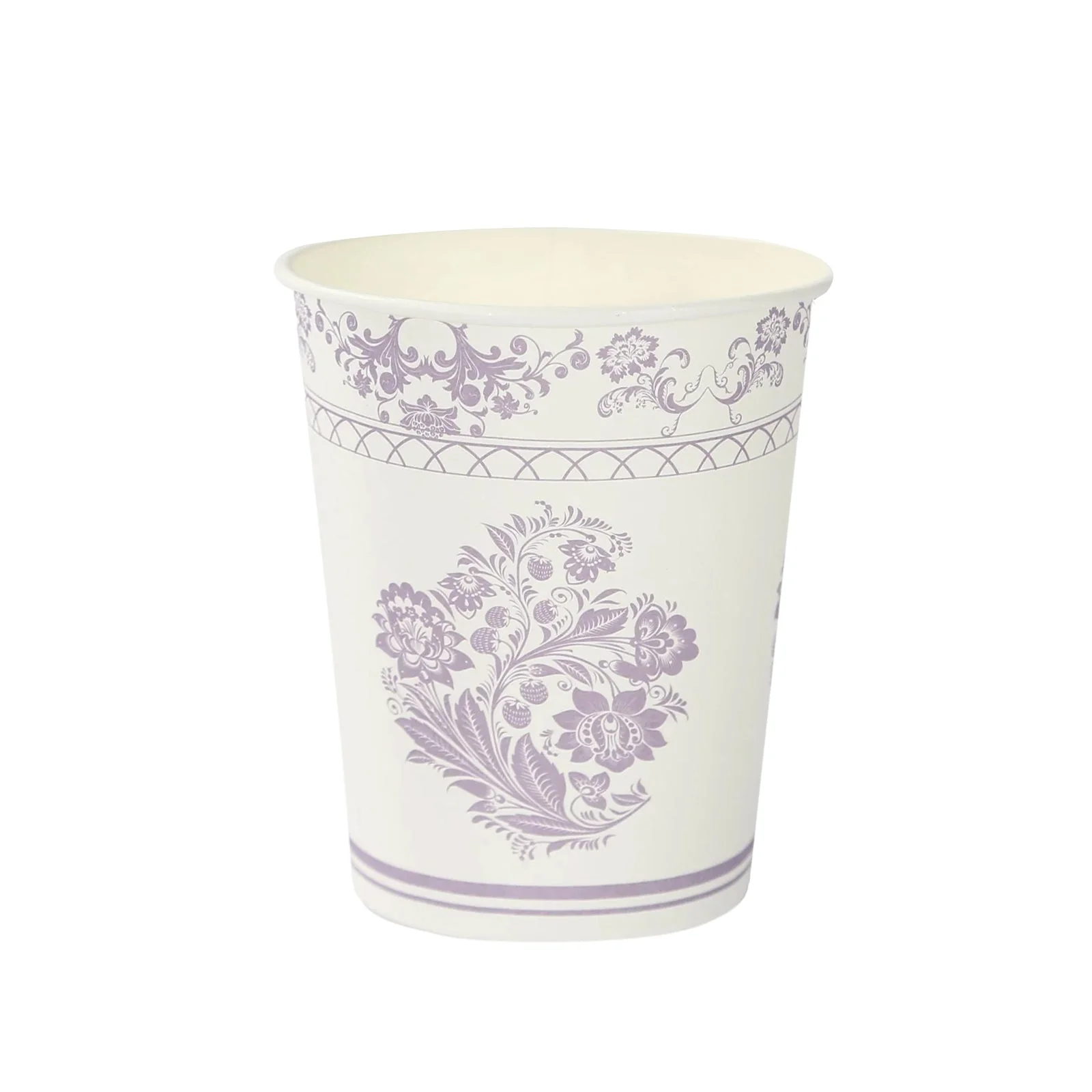 24 Pack Paper Cups in White Lavender Damask Floral Pattern, Elegant Disposable Party Cups - 9oz - Image 6