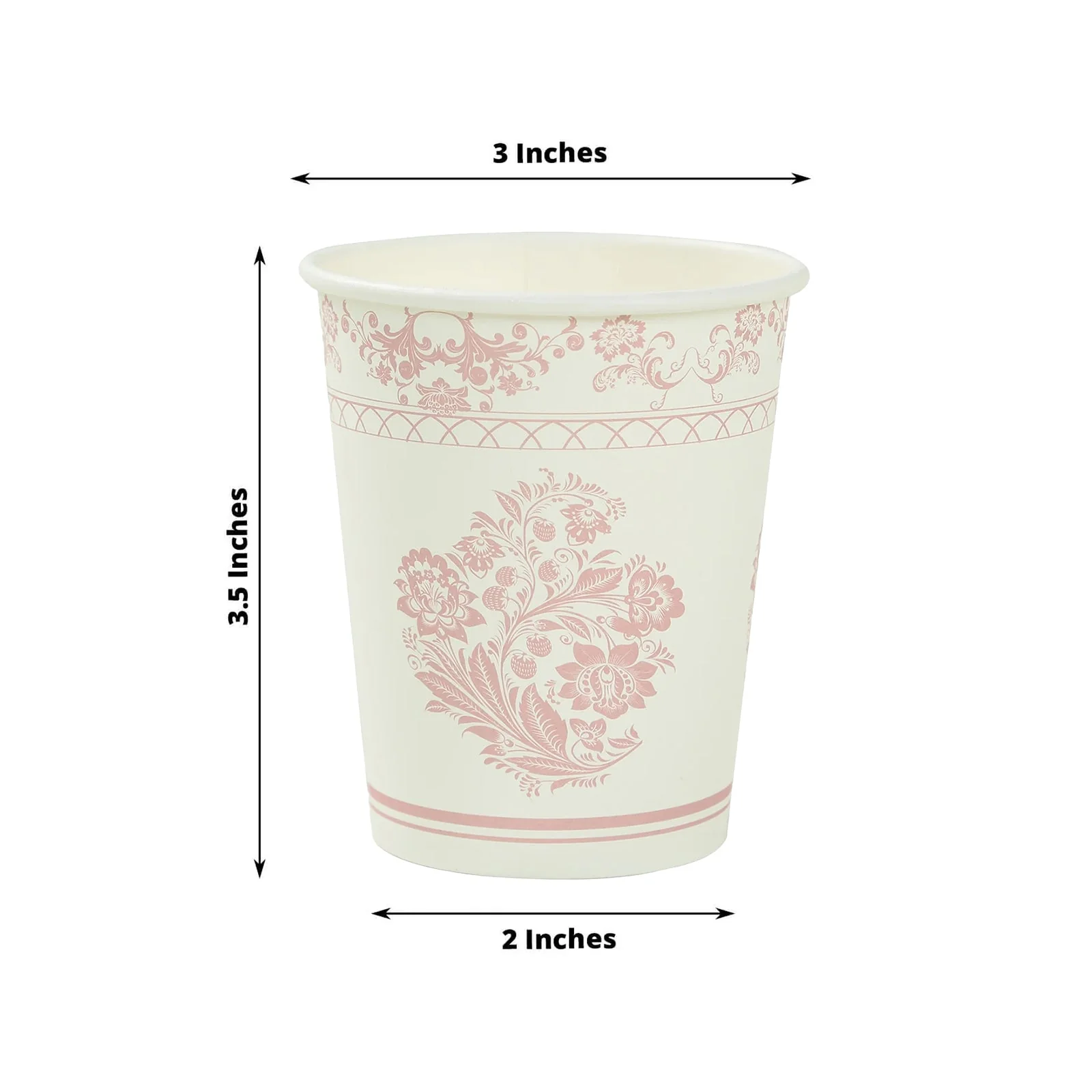 24 Pack Paper Cups in White Pink Damask Floral Pattern, Elegant Disposable Party Cups - 9oz - Image 3
