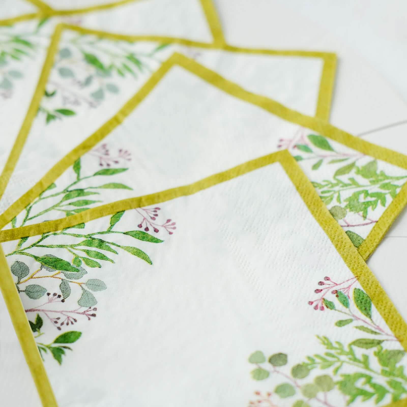 24-Pack Paper Dinner Napkins 2 Ply White Tropical Greenery with Eucalyptus Design 5" - Soft Disposable Cocktail Napkins for Weddings 18GSM - Image 11