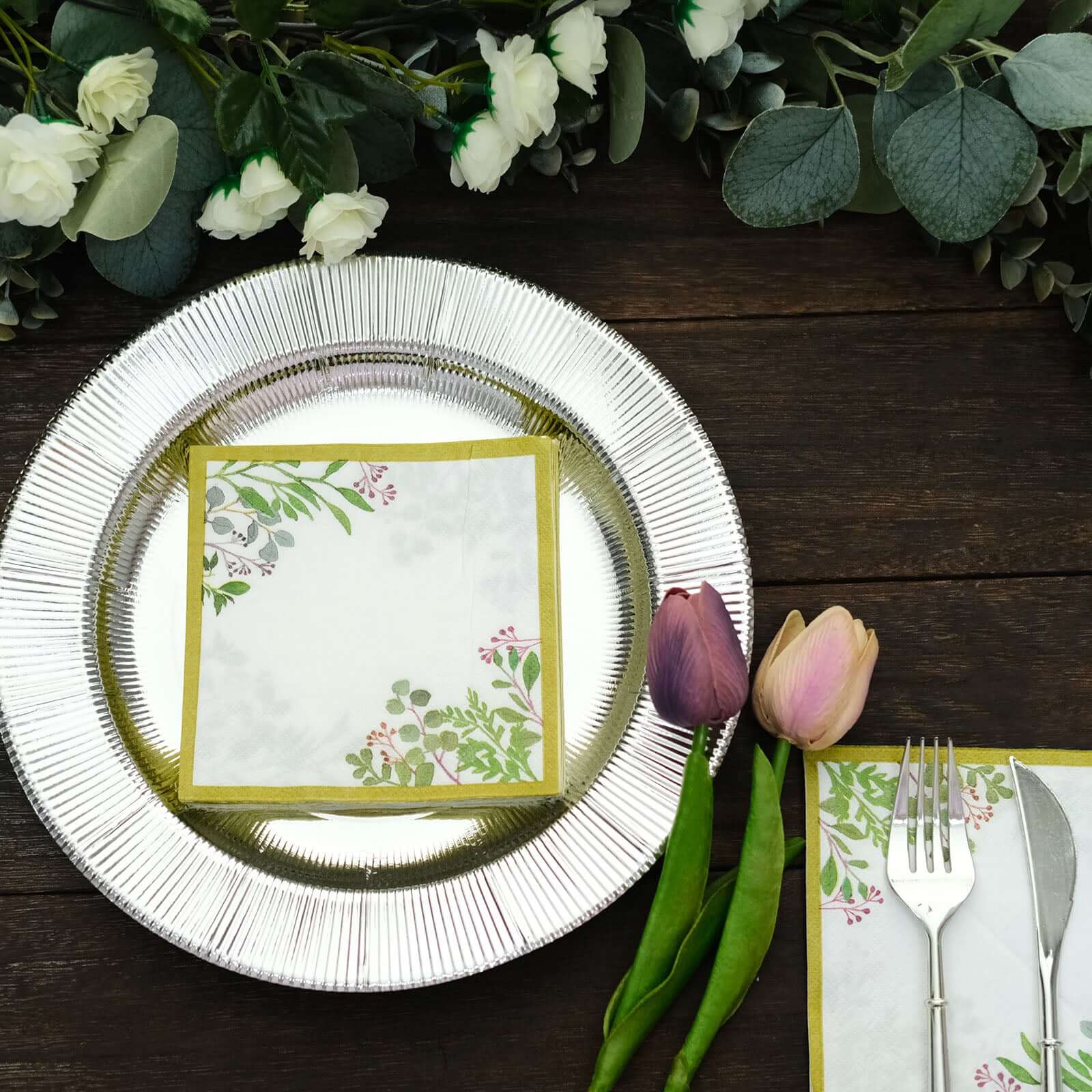 24-Pack Paper Dinner Napkins 2 Ply White Tropical Greenery with Eucalyptus Design 5" - Soft Disposable Cocktail Napkins for Weddings 18GSM - Image 6