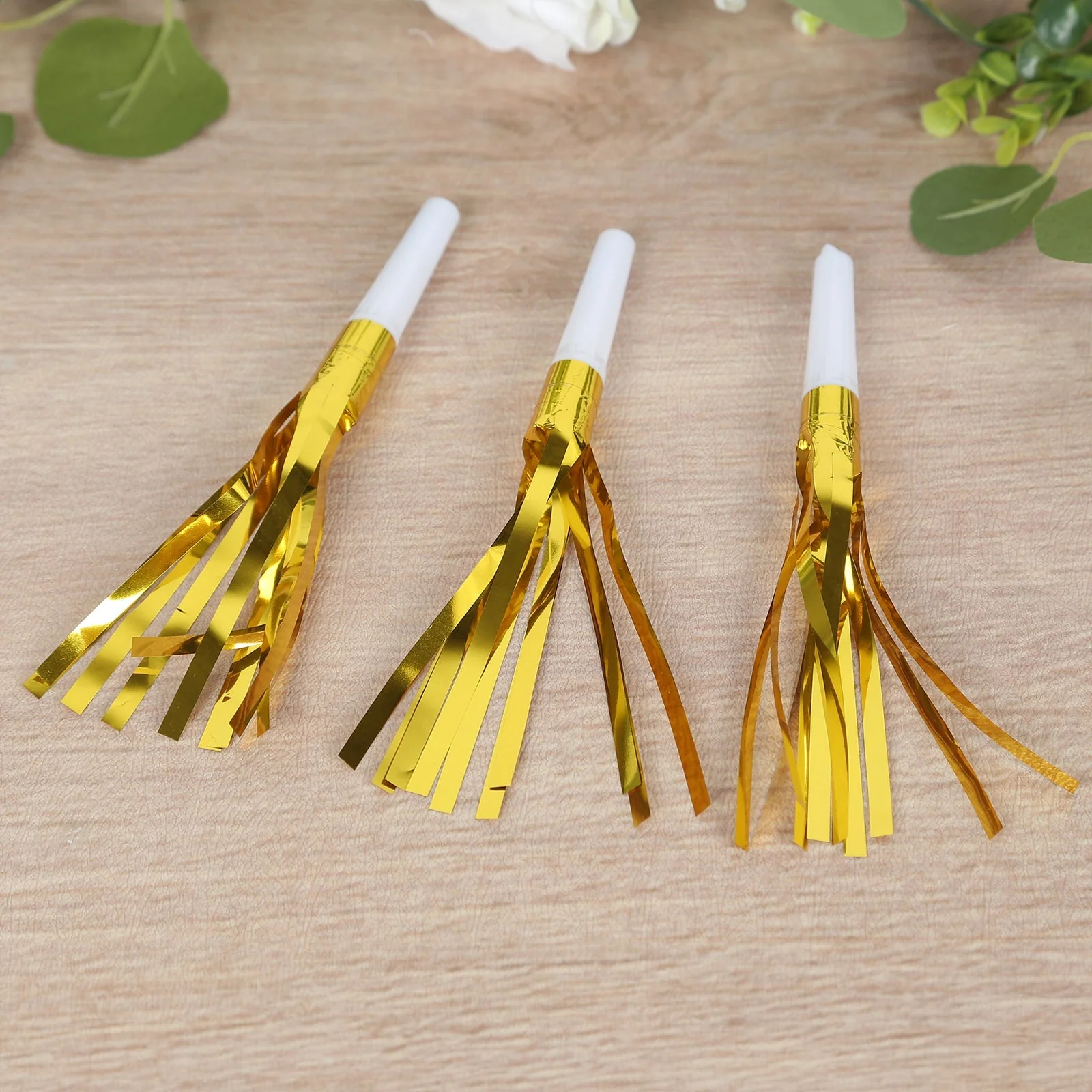 24 Pack Party Horn Noisemakers with Tassels - Gold Metallic Fringed Blowouts for Events and Gatherings - Plastic & Foil Design, 7" - Image 7