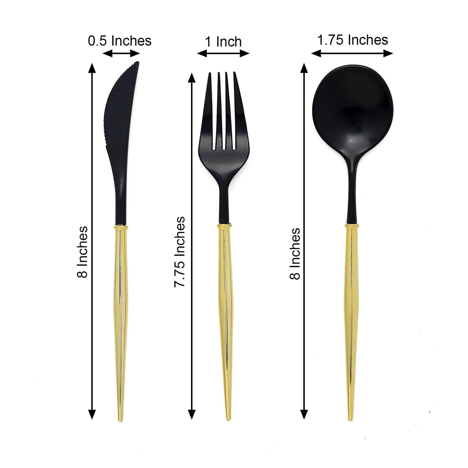 24-Pack Plastic Flatware Set 8" Black with Gold Handle - Modern Heavy Duty Disposable Silverware - Image 3