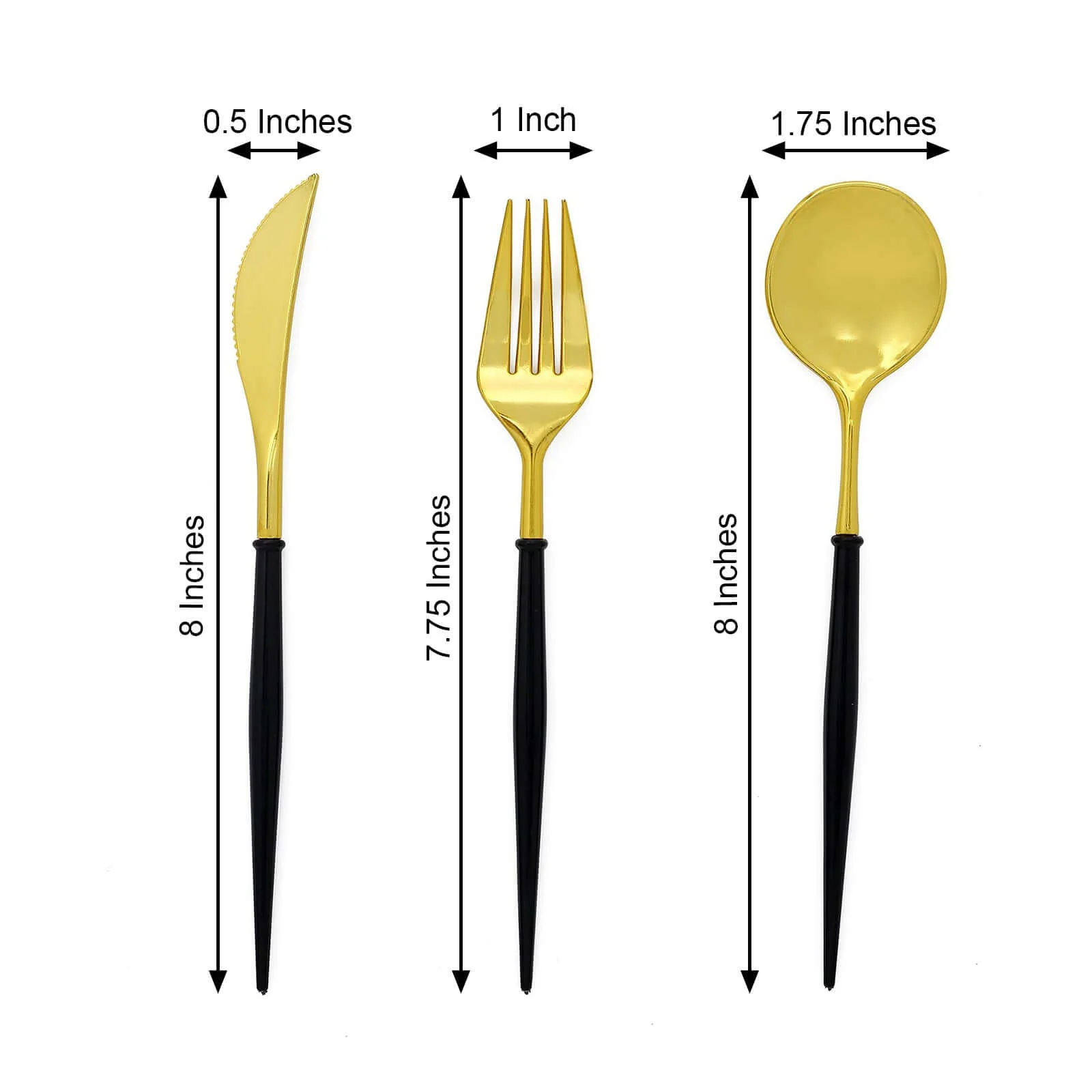 24-Pack Plastic Flatware Set 8" Gold with Black Handle - Modern Heavy Duty Disposable Silverware - Image 3