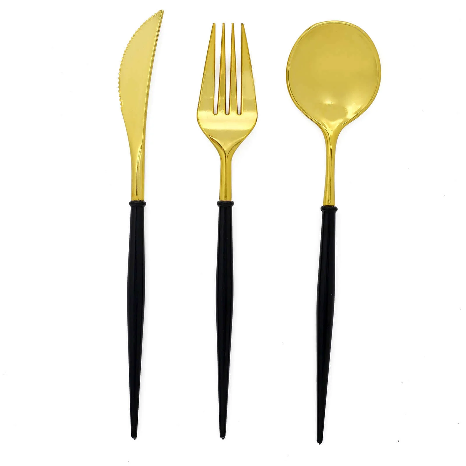 24-Pack Plastic Flatware Set 8" Gold with Black Handle - Modern Heavy Duty Disposable Silverware - Image 6