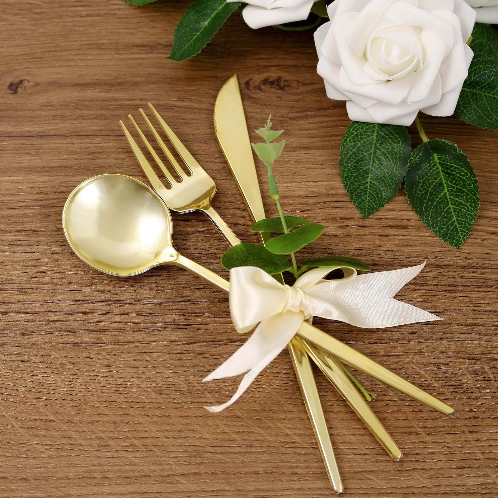 24-Pack Plastic Flatware Set 8" Gold with Sleek Modern Design - Premium Disposable Silverware - Image 2