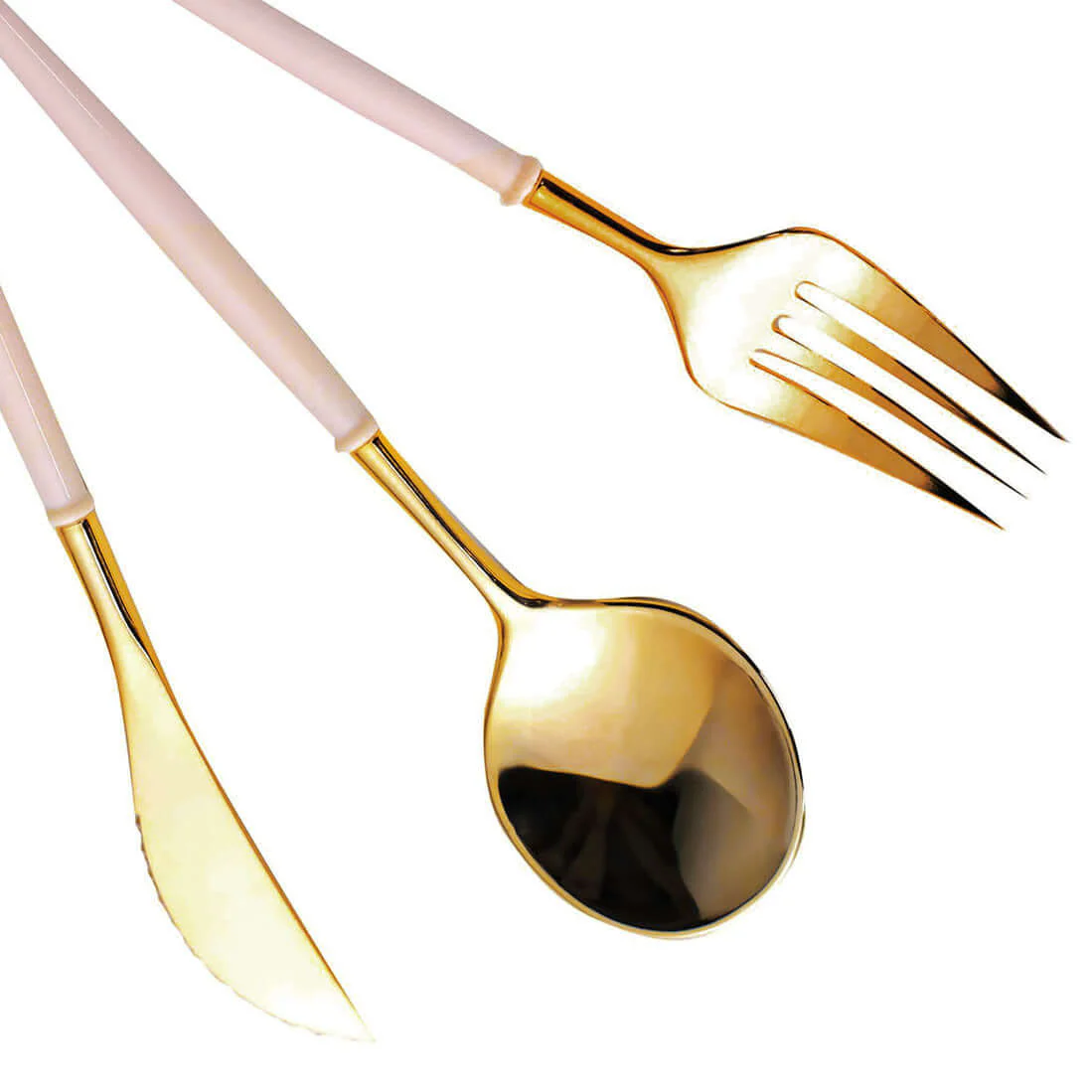 24-Pack Plastic Flatware Set 8" Metallic Gold with Blush Handle - Modern Heavy Duty Disposable Silverware - Image 15