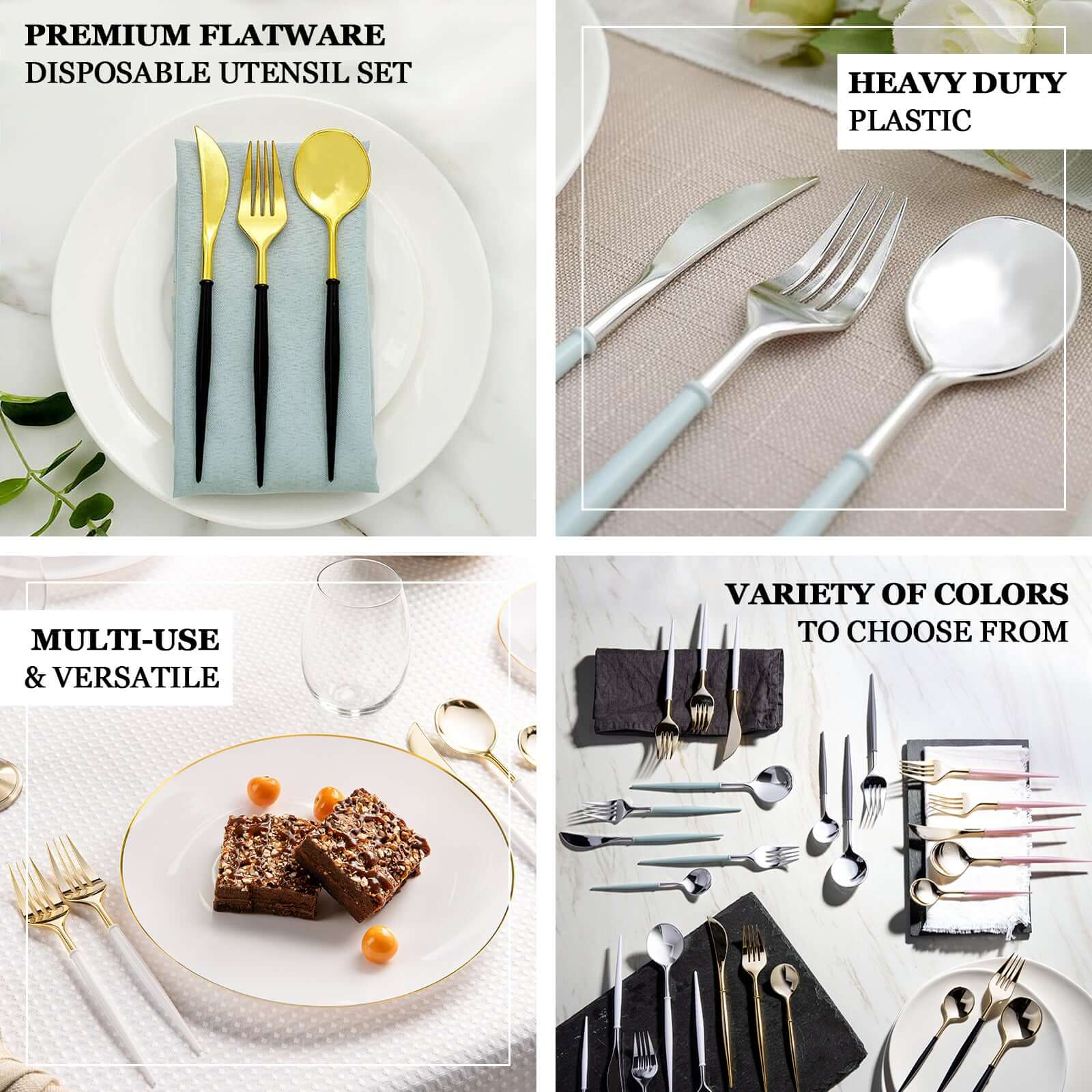 24-Pack Plastic Flatware Set 8" Metallic Gold with Hunter Emerald Green Handle - Modern Heavy Duty Disposable Silverware - Image 4