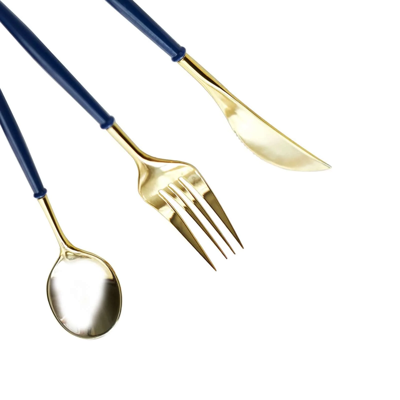 24-Pack Plastic Flatware Set 8" Metallic Gold with Royal Blue Handle - Modern Heavy Duty Disposable Silverware - Image 7