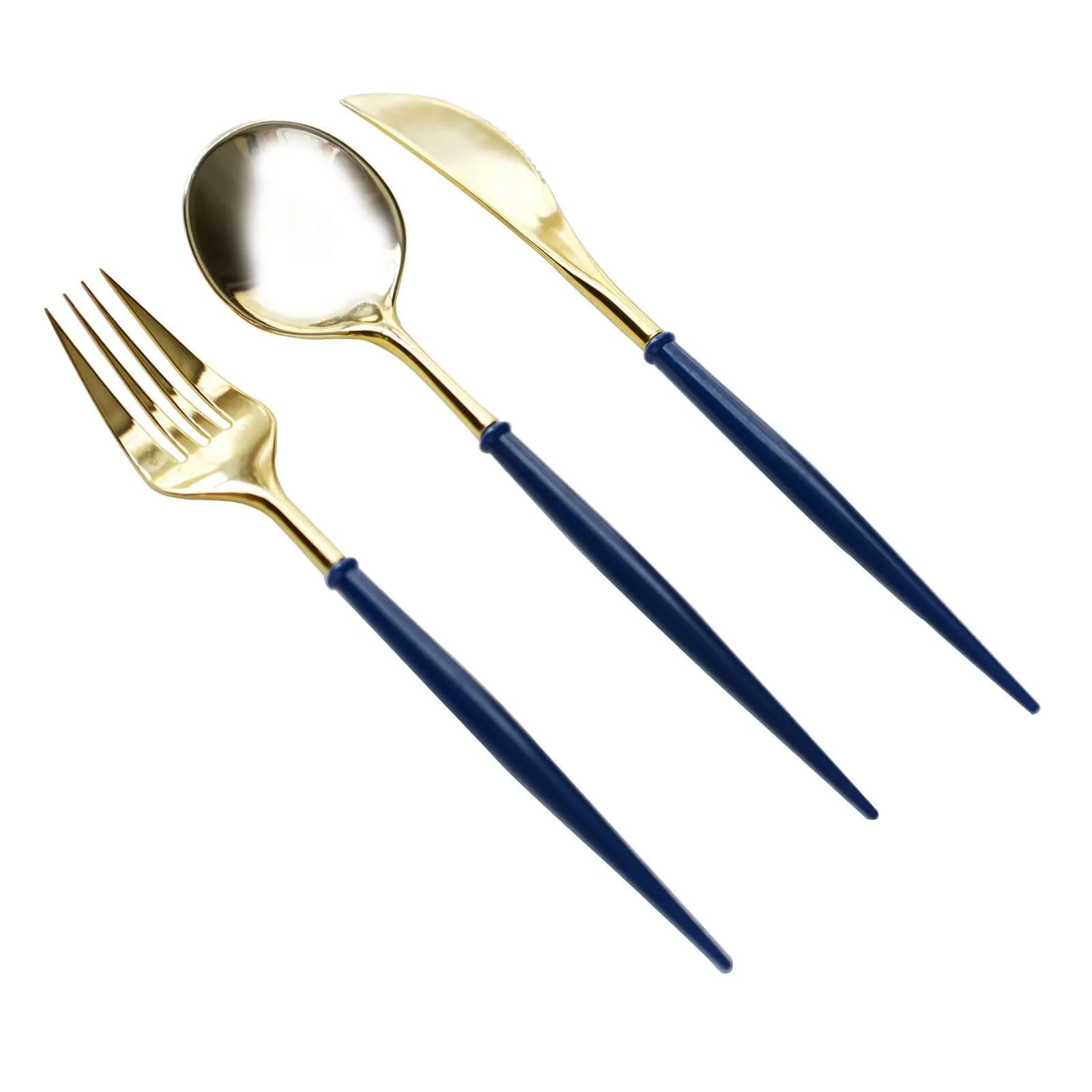 24-Pack Plastic Flatware Set 8" Metallic Gold with Royal Blue Handle - Modern Heavy Duty Disposable Silverware - Image 8