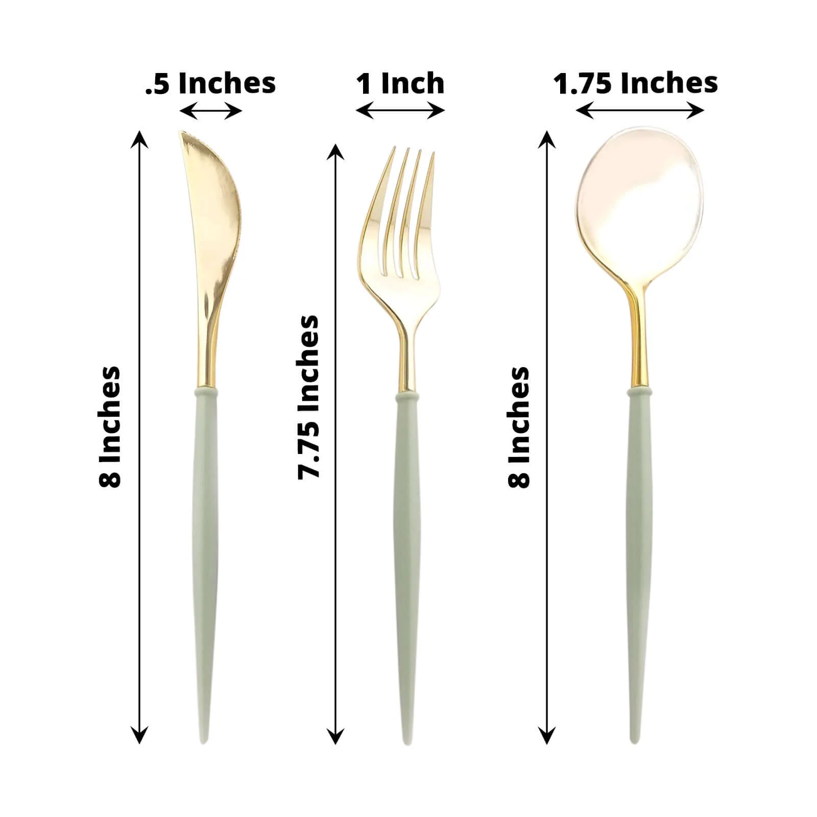 24-Pack Plastic Flatware Set 8" Metallic Gold with Sage Green Handle - Modern Heavy Duty Disposable Silverware - Image 3