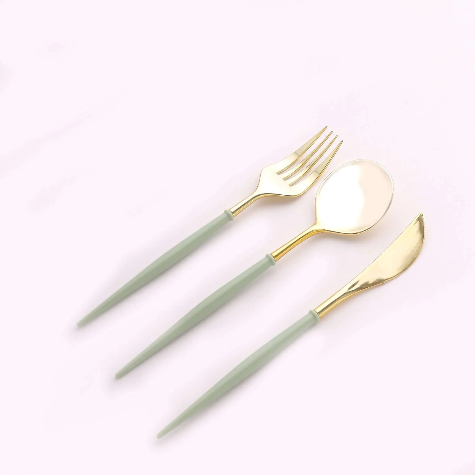 24-Pack Plastic Flatware Set 8" Metallic Gold with Sage Green Handle - Modern Heavy Duty Disposable Silverware - Image 6