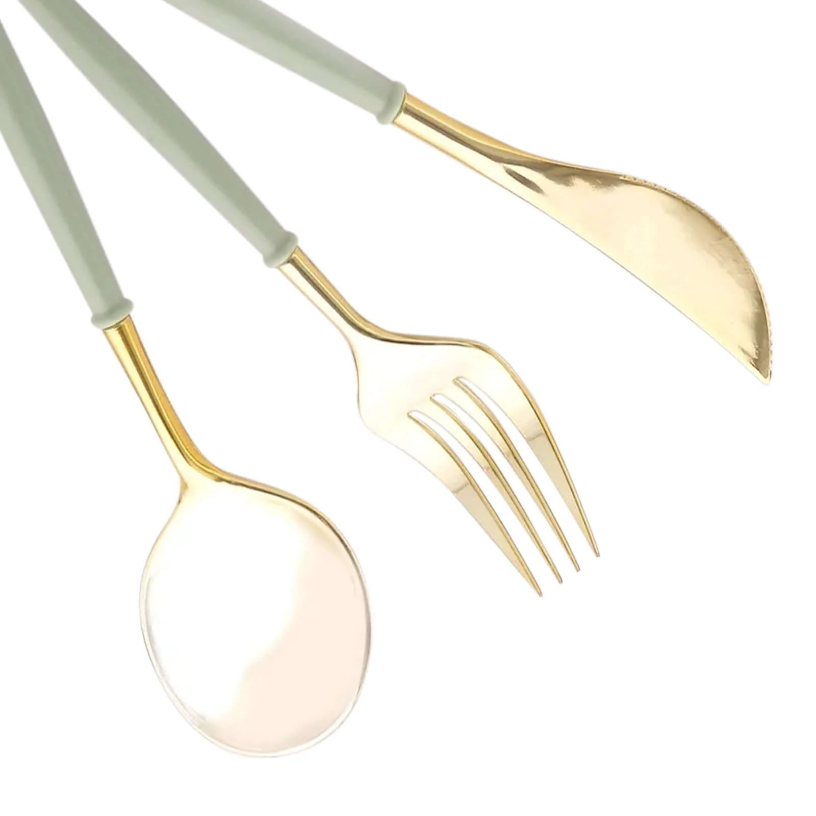 24-Pack Plastic Flatware Set 8" Metallic Gold with Sage Green Handle - Modern Heavy Duty Disposable Silverware - Image 8