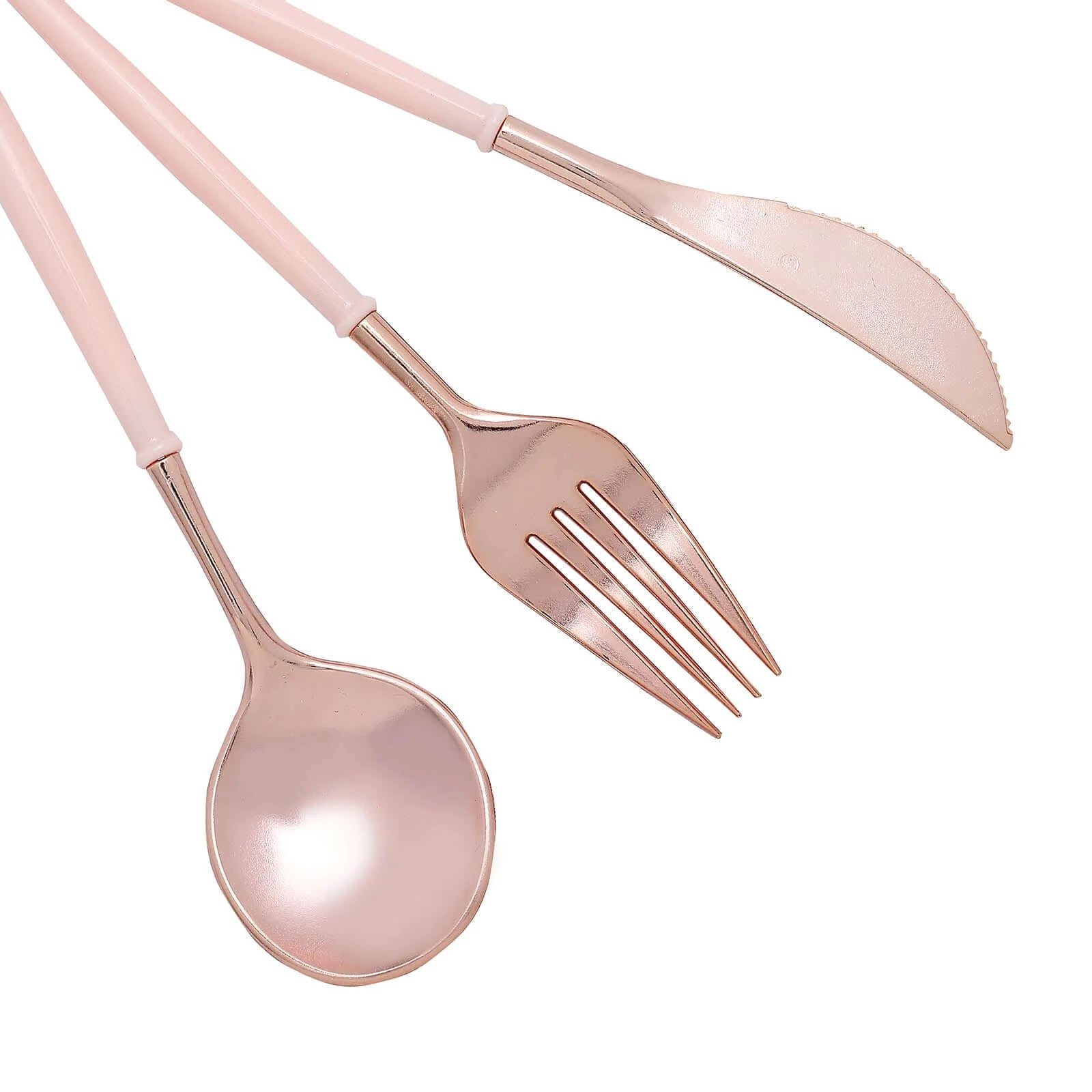 24-Pack Plastic Flatware Set 8" Rose Gold with Blush Handle - Modern Heavy Duty Disposable Silverware - Image 8