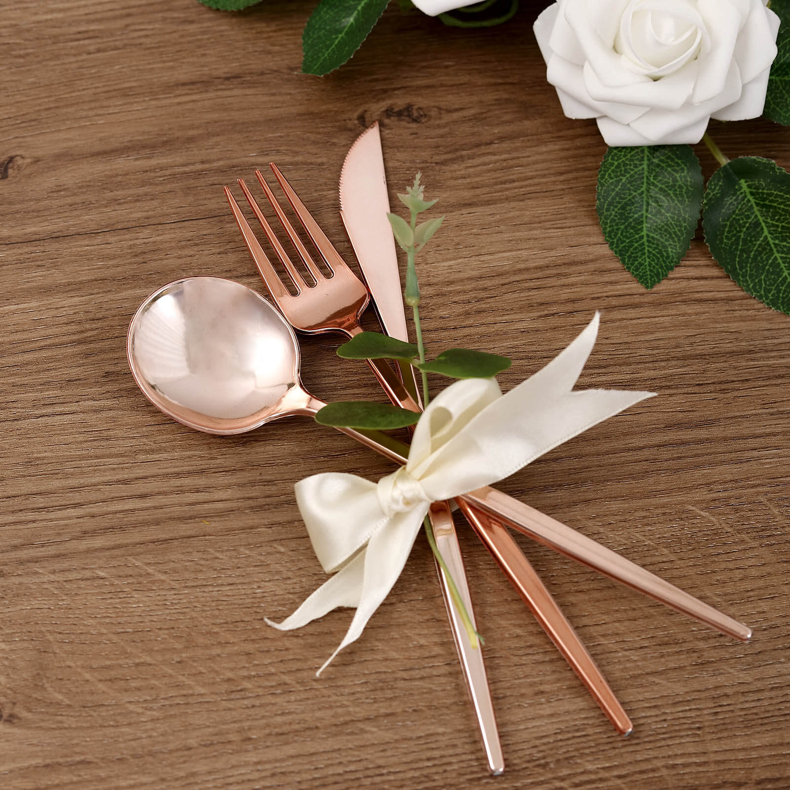 24-Pack Plastic Flatware Set 8" Rose Gold with Sleek Modern Design - Premium Disposable Silverware - Image 2