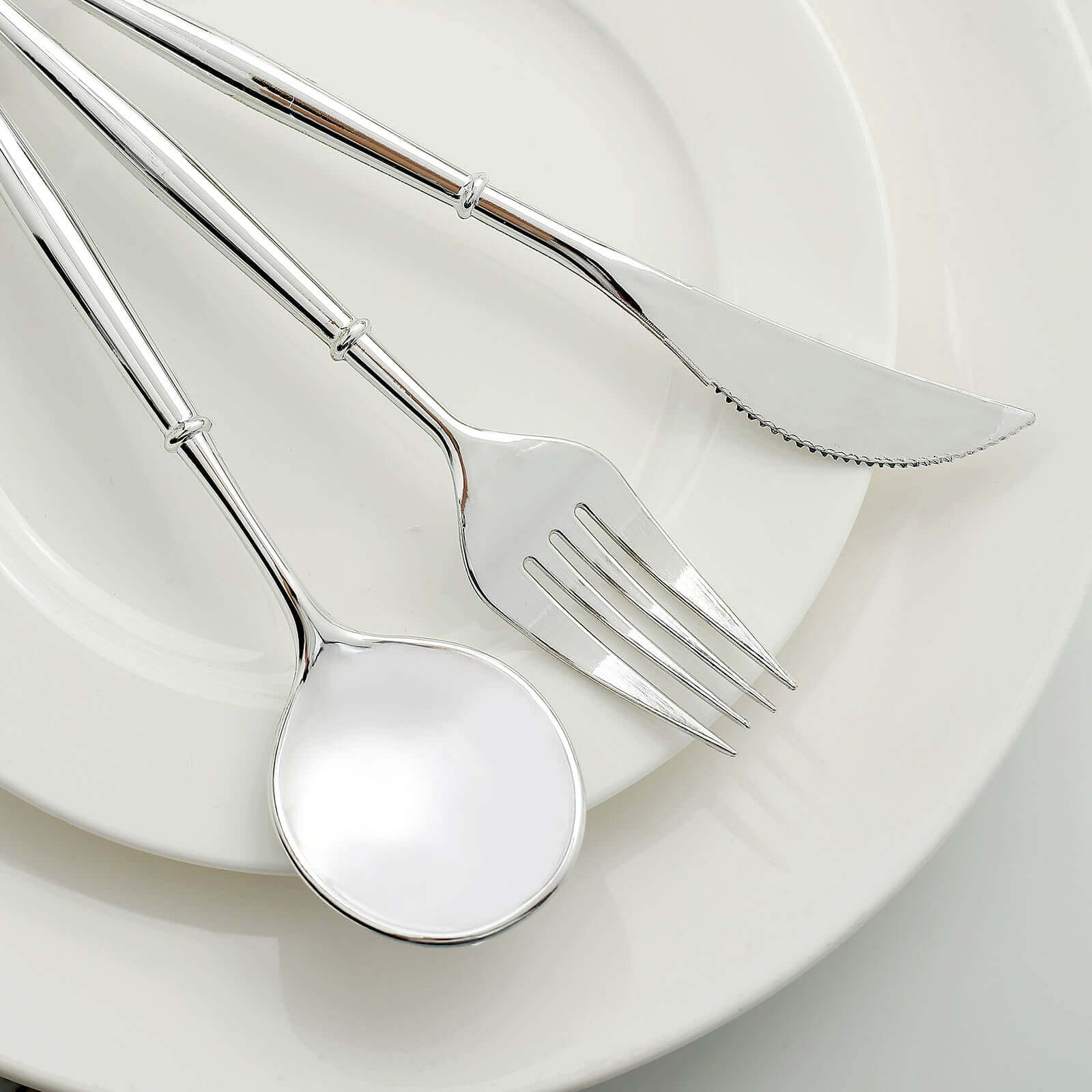 24-Pack Plastic Flatware Set 8" Silver - Modern Heavy Duty Disposable Silverware - Image 2