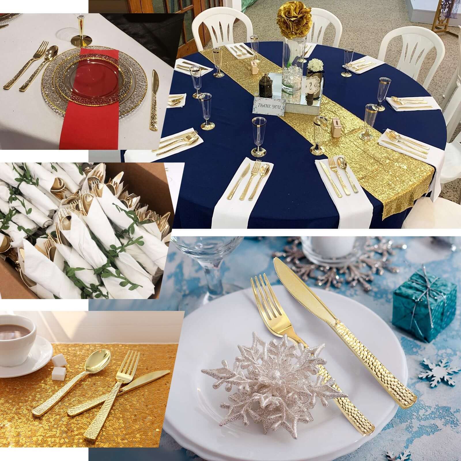24-Pack Plastic Forks 7" Gold with Hammered Style - Heavy Duty Disposable Silverware - Image 5