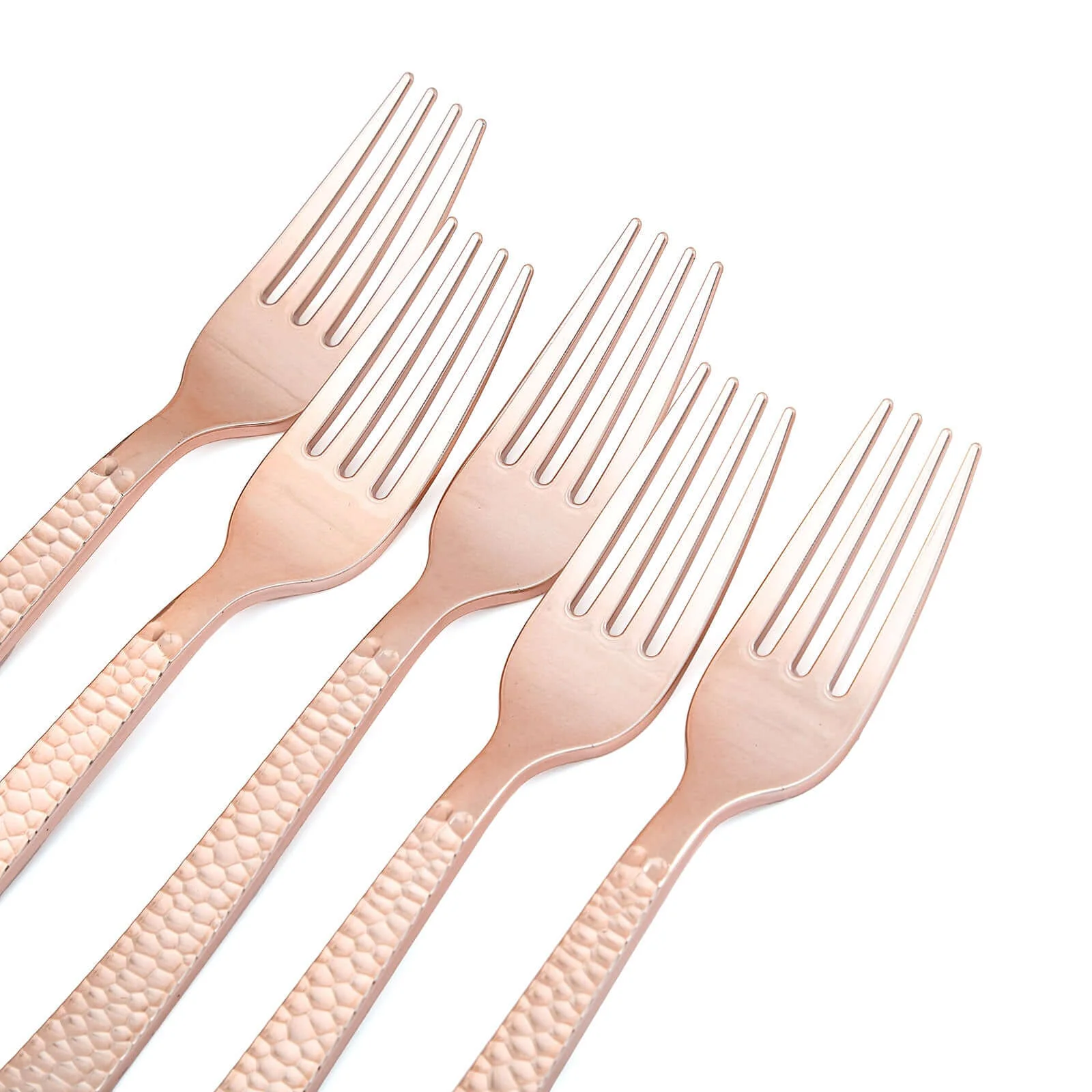 24-Pack Plastic Forks 7" Rose Gold with Hammered Style - Heavy Duty Disposable Silverware - Image 8