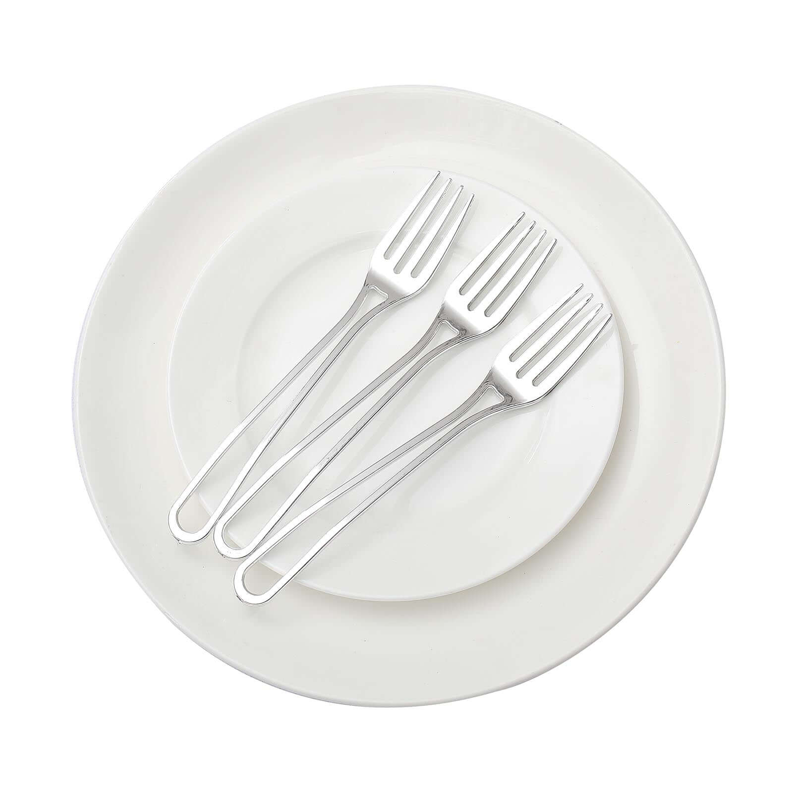 24-Pack Plastic Forks 7" Silver with Modern Hollow Handle Design - Disposable Utensils - Image 10
