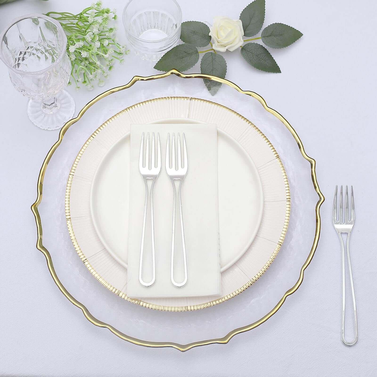 24-Pack Plastic Forks 7" Silver with Modern Hollow Handle Design - Disposable Utensils - Image 4