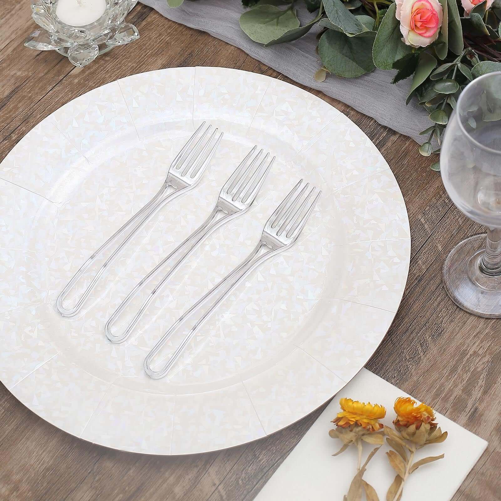 24-Pack Plastic Forks 7" Silver with Modern Hollow Handle Design - Disposable Utensils - Image 6