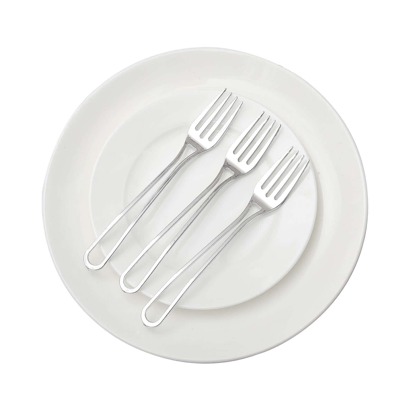 24-Pack Plastic Forks 7" Silver with Modern Hollow Handle Design - Disposable Utensils - Image 9