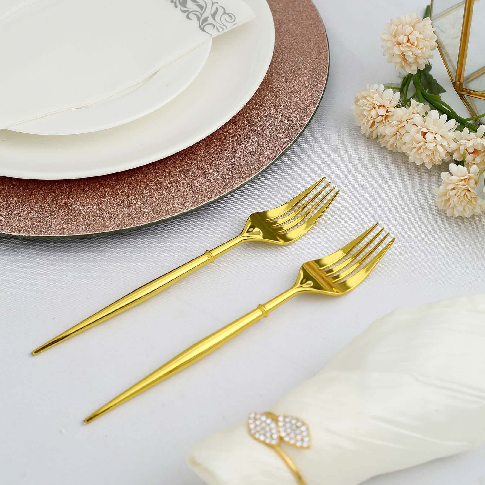 24-Pack Plastic Forks 8" Gold - Heavy Duty Modern Flatware, Premium Disposable Silverware - Image 10