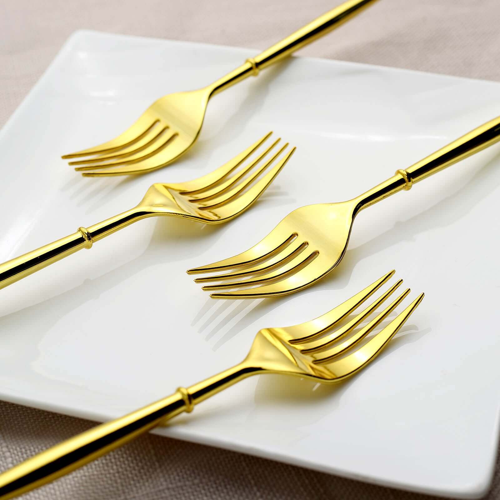 24-Pack Plastic Forks 8" Gold - Heavy Duty Modern Flatware, Premium Disposable Silverware - Image 2