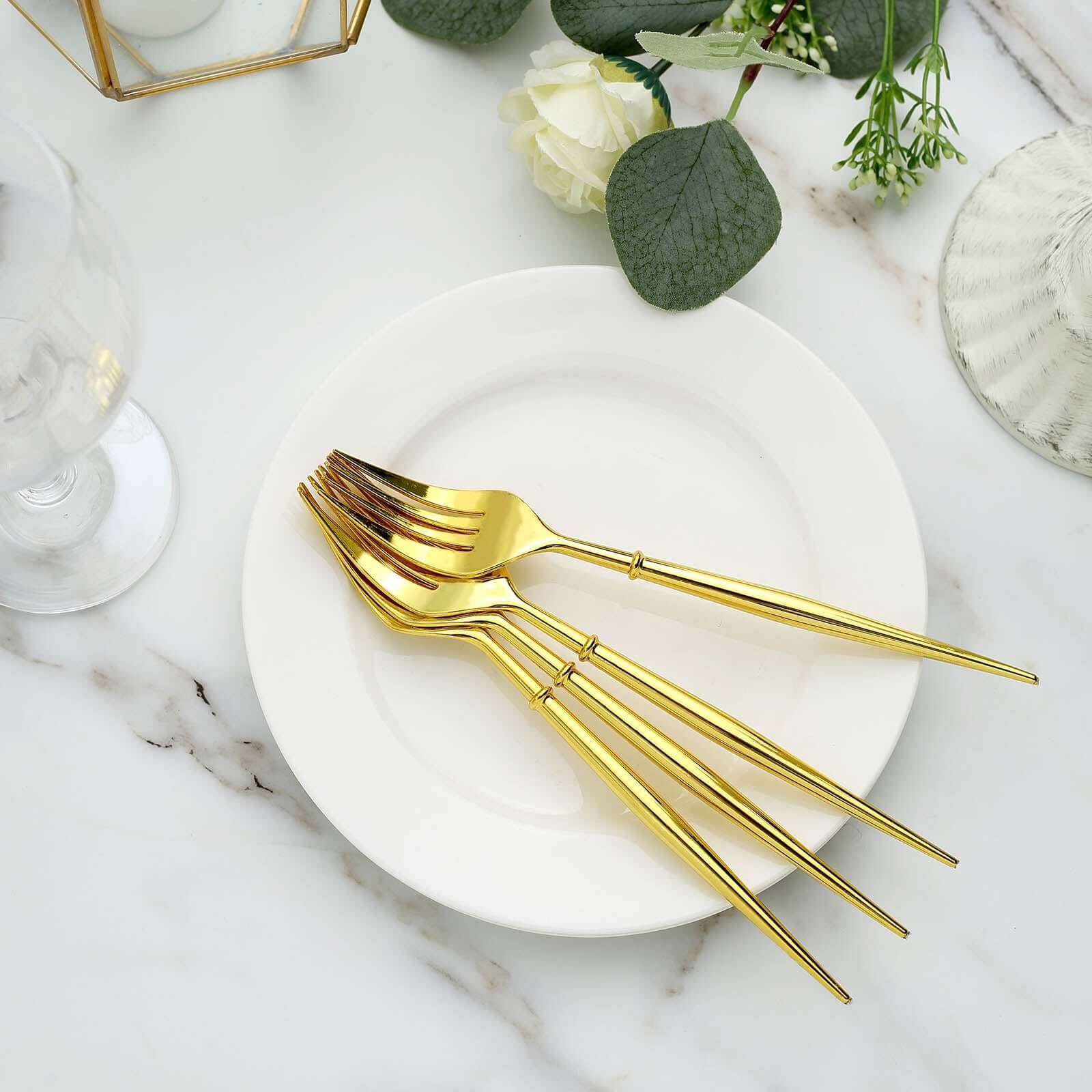 24-Pack Plastic Forks 8" Gold - Heavy Duty Modern Flatware, Premium Disposable Silverware - Image 5