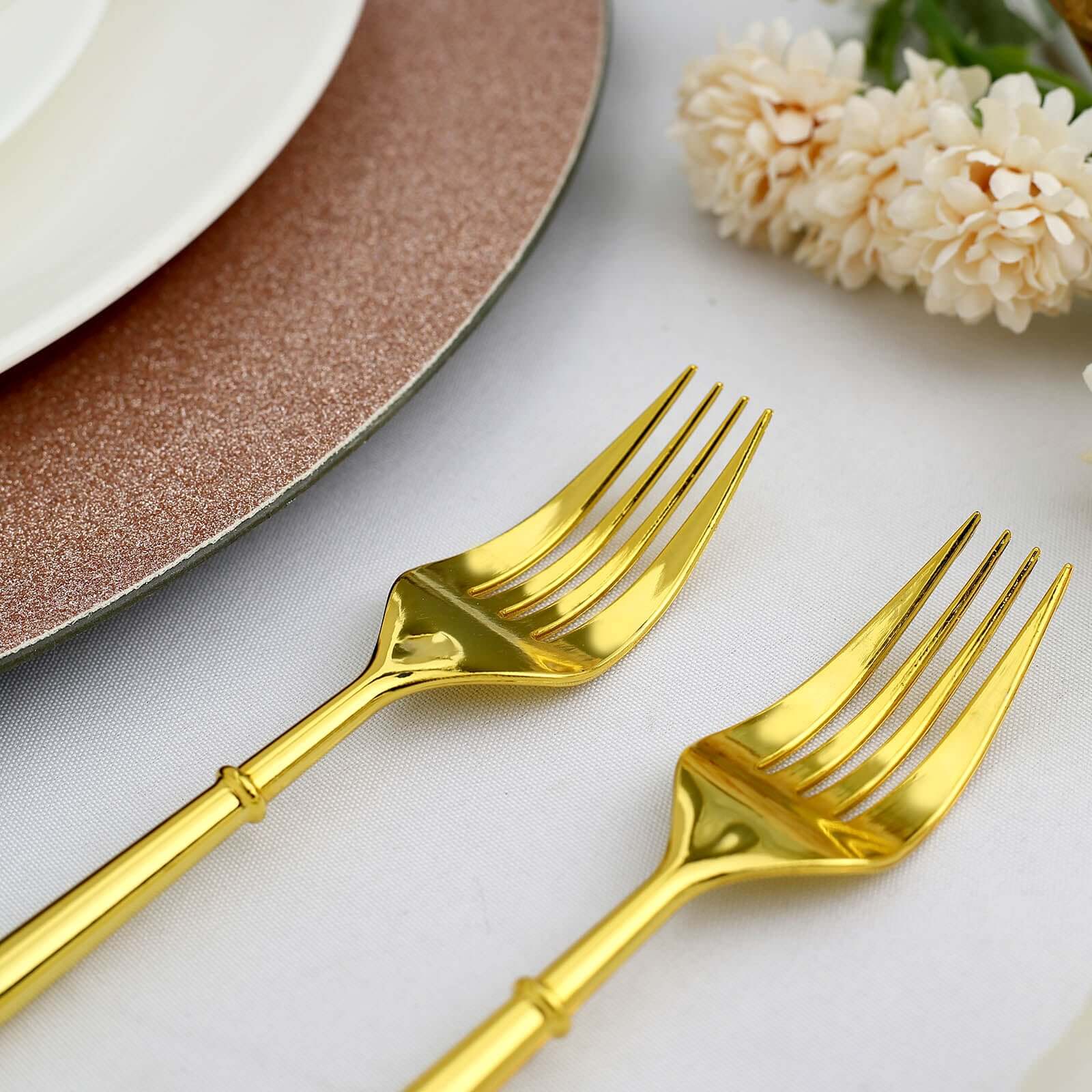24-Pack Plastic Forks 8" Gold - Heavy Duty Modern Flatware, Premium Disposable Silverware - Image 6