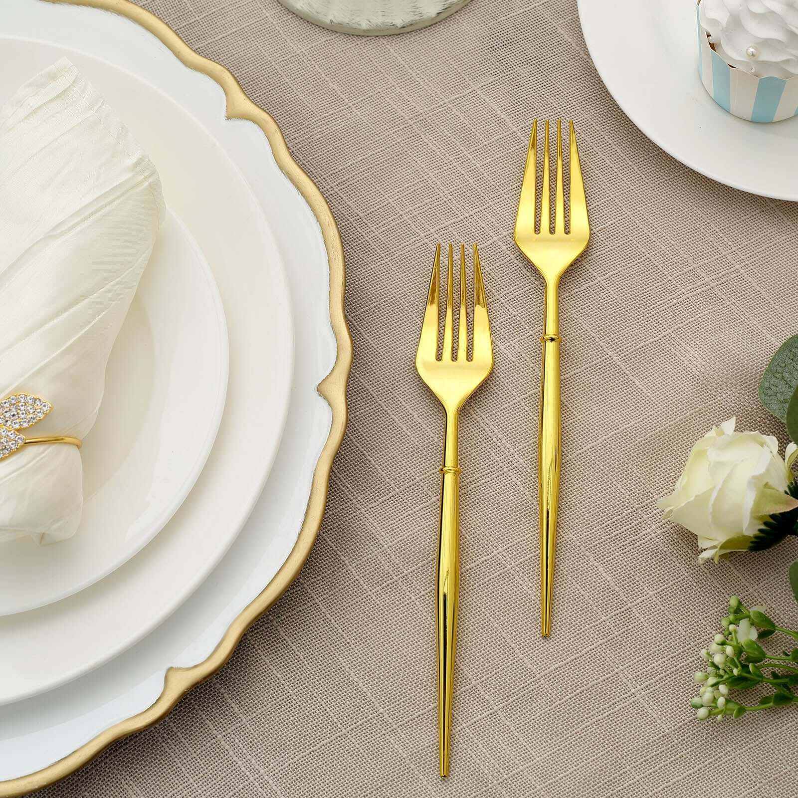 24-Pack Plastic Forks 8" Gold - Heavy Duty Modern Flatware, Premium Disposable Silverware - Image 8