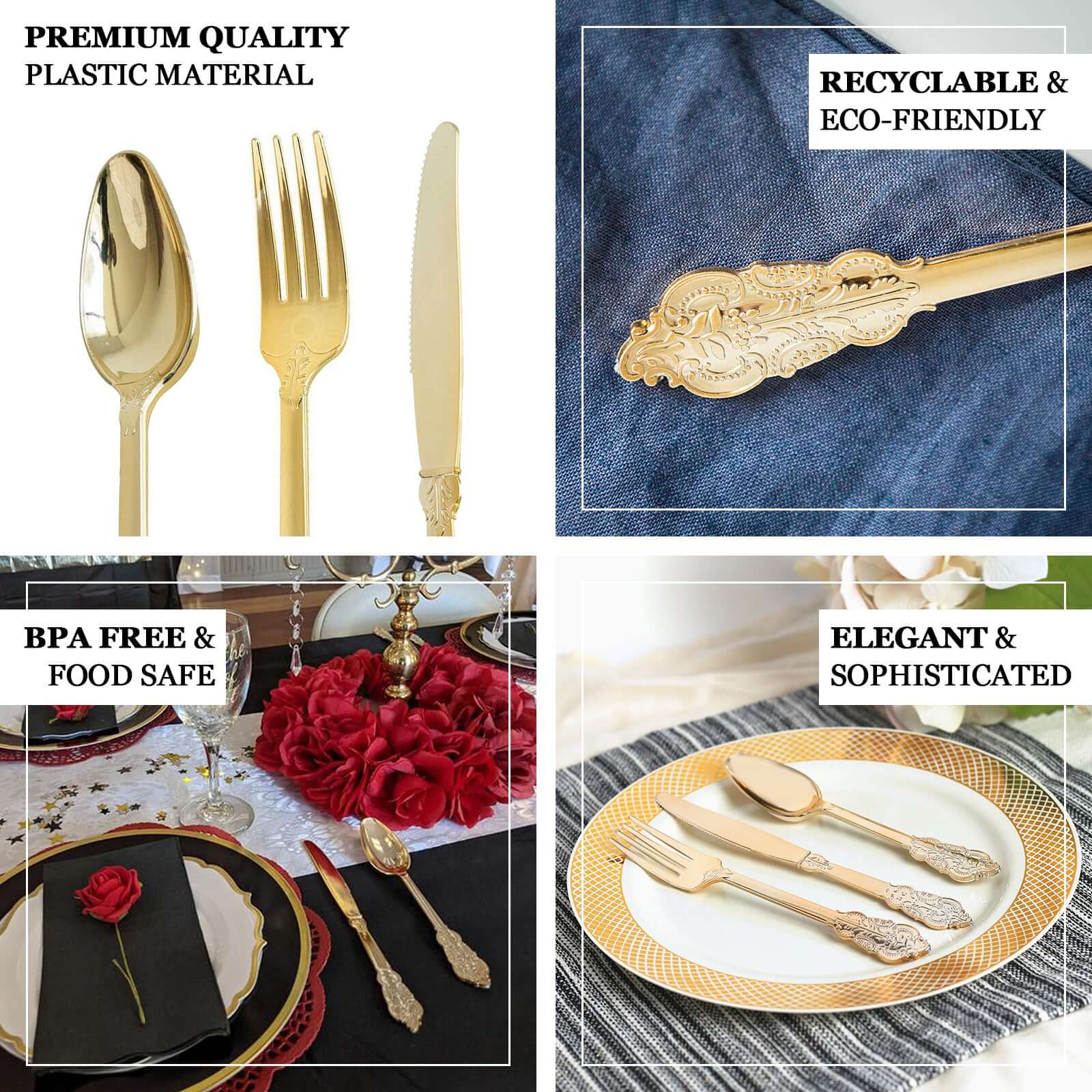 24-Pack Plastic Forks 8" Metallic Gold Baroque Style - Heavy Duty Disposable Silverware - Image 4