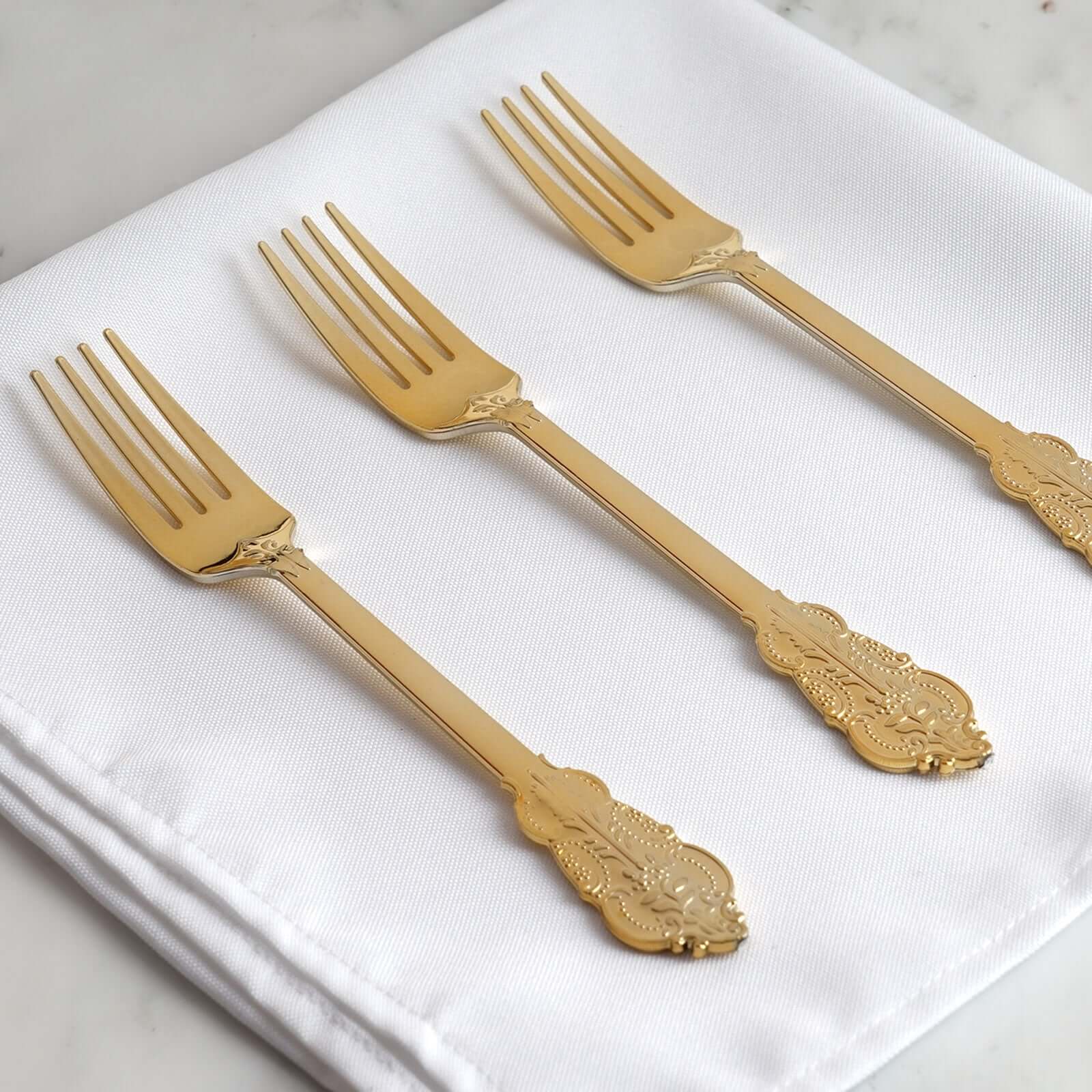 24-Pack Plastic Forks 8" Metallic Gold Baroque Style - Heavy Duty Disposable Silverware - Image 6