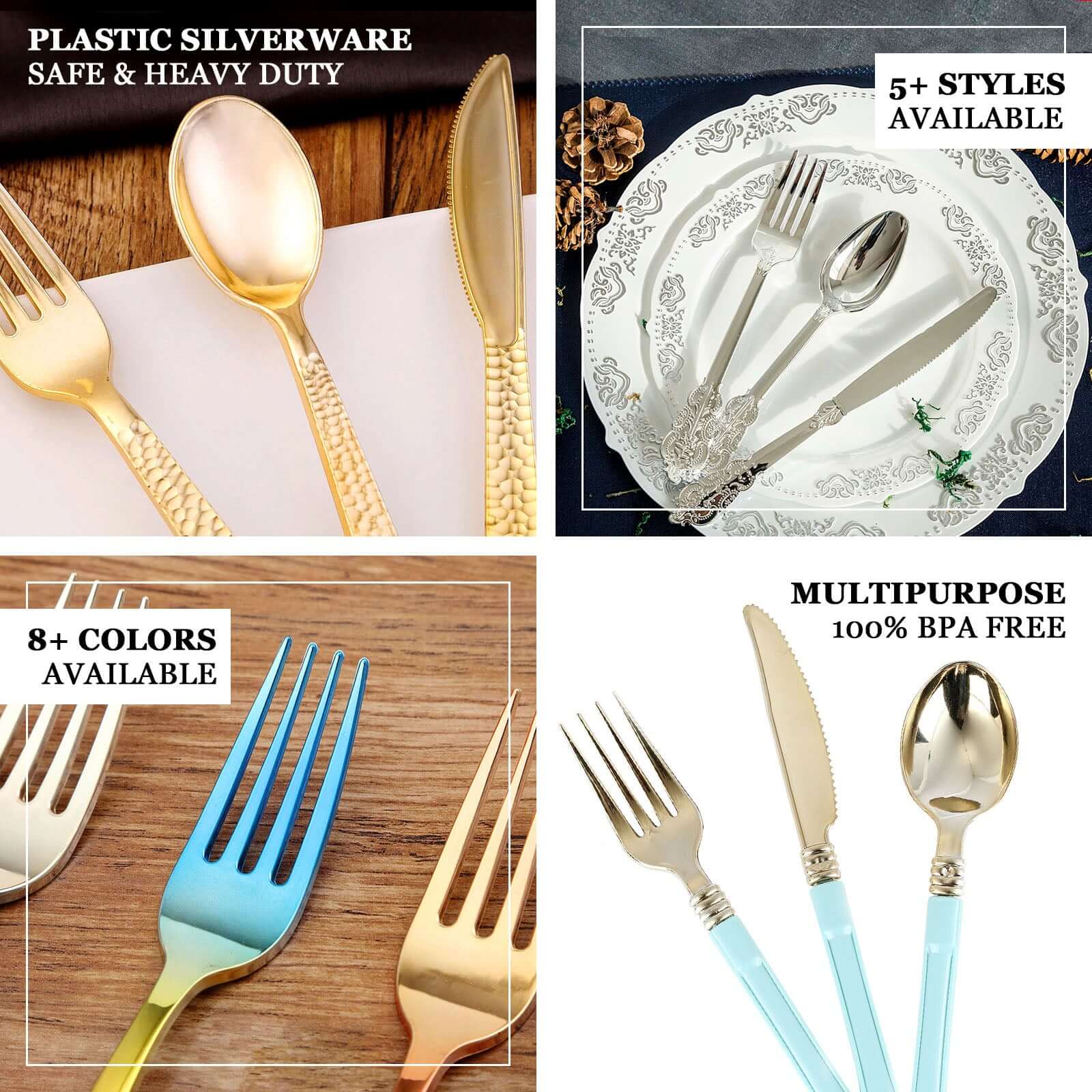 24-Pack Plastic Forks 8" Metallic Silver Baroque Style - Heavy Duty Disposable Silverware - Image 4