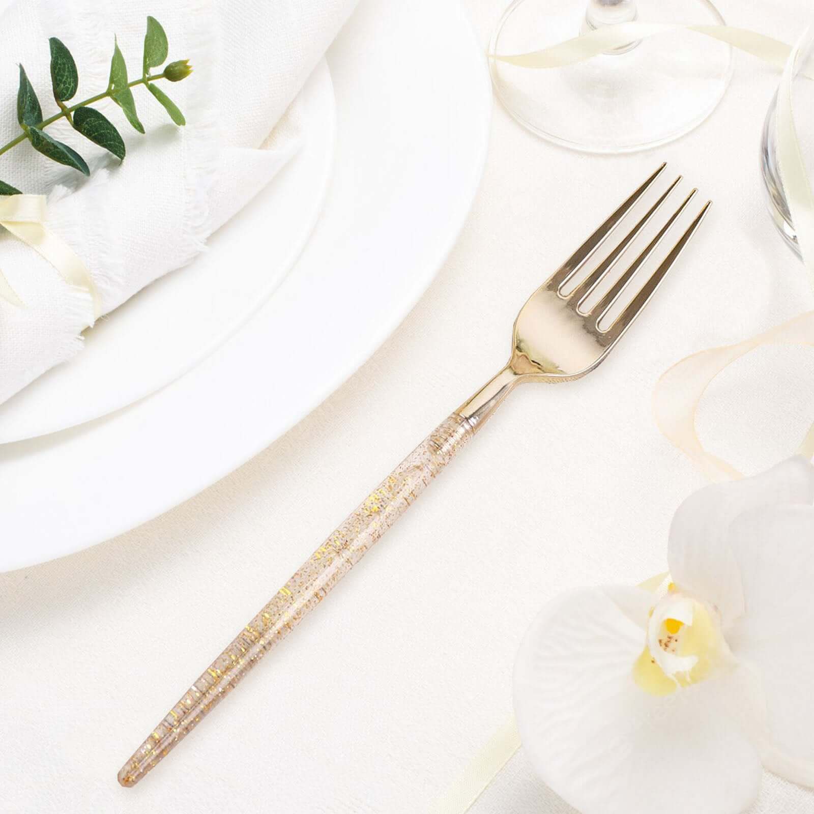 24-Pack Plastic Forks Gold Glittered - Disposable Silverware Cutlery for Parties - Image 5