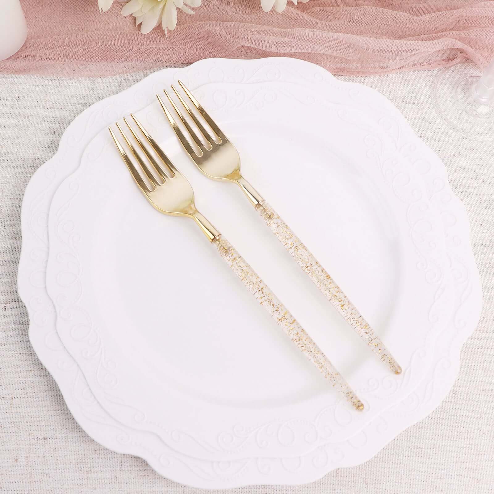 24-Pack Plastic Forks Gold Glittered - Disposable Silverware Cutlery for Parties - Image 7