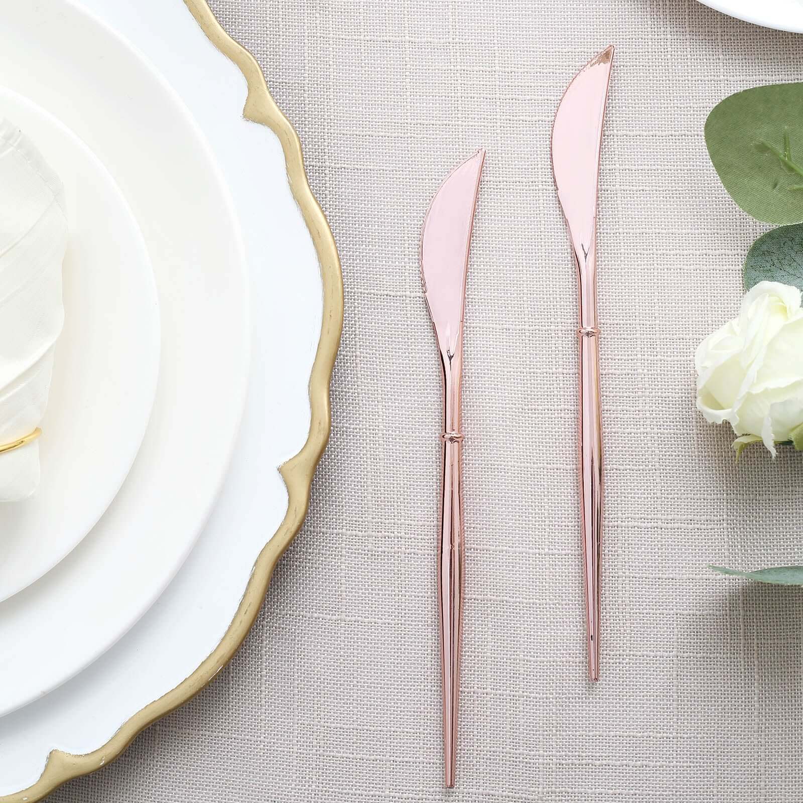 24-Pack Plastic Knives 8" Rose Gold - Heavy Duty Modern Flatware, Premium Disposable Silverware - Image 2