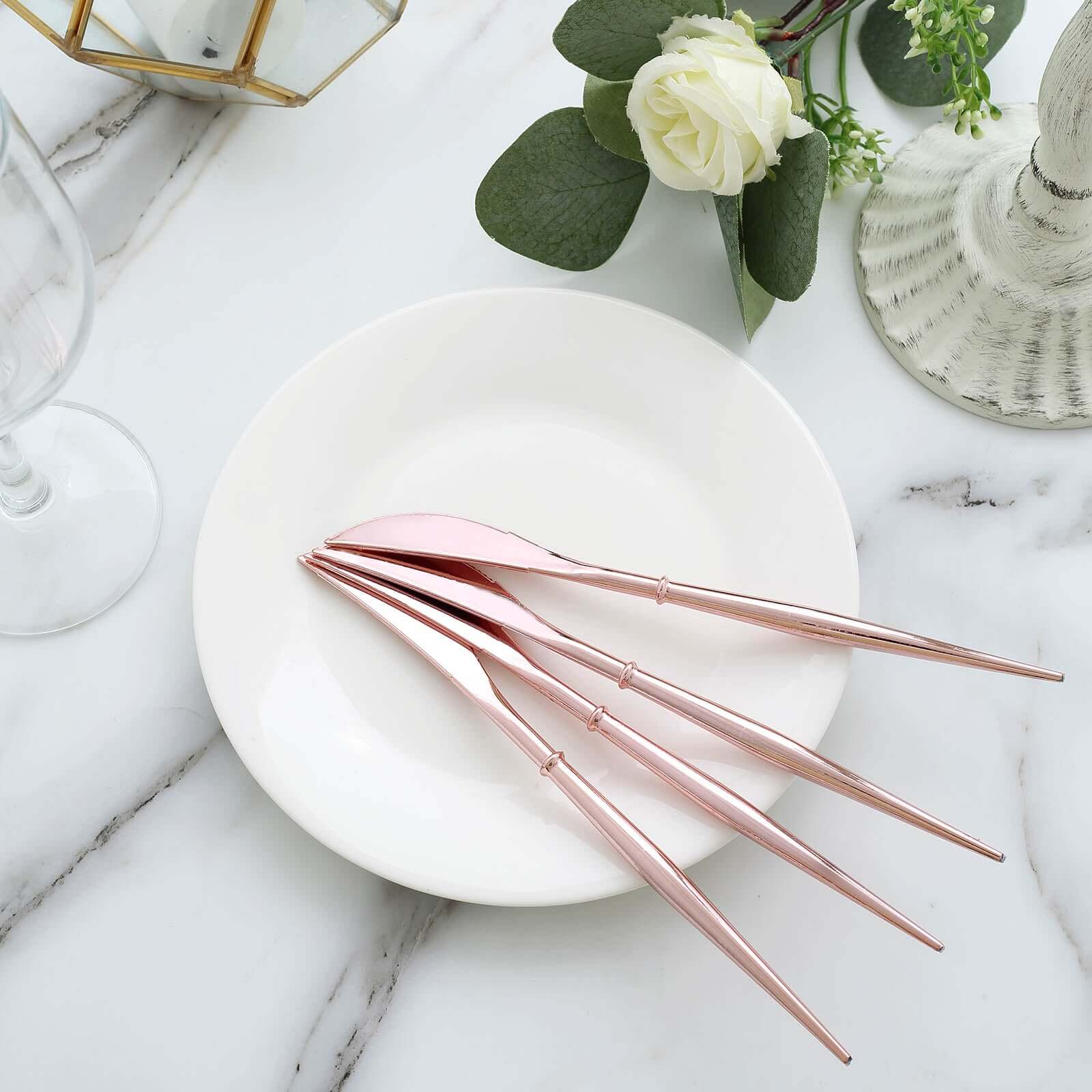 24-Pack Plastic Knives 8" Rose Gold - Heavy Duty Modern Flatware, Premium Disposable Silverware - Image 6