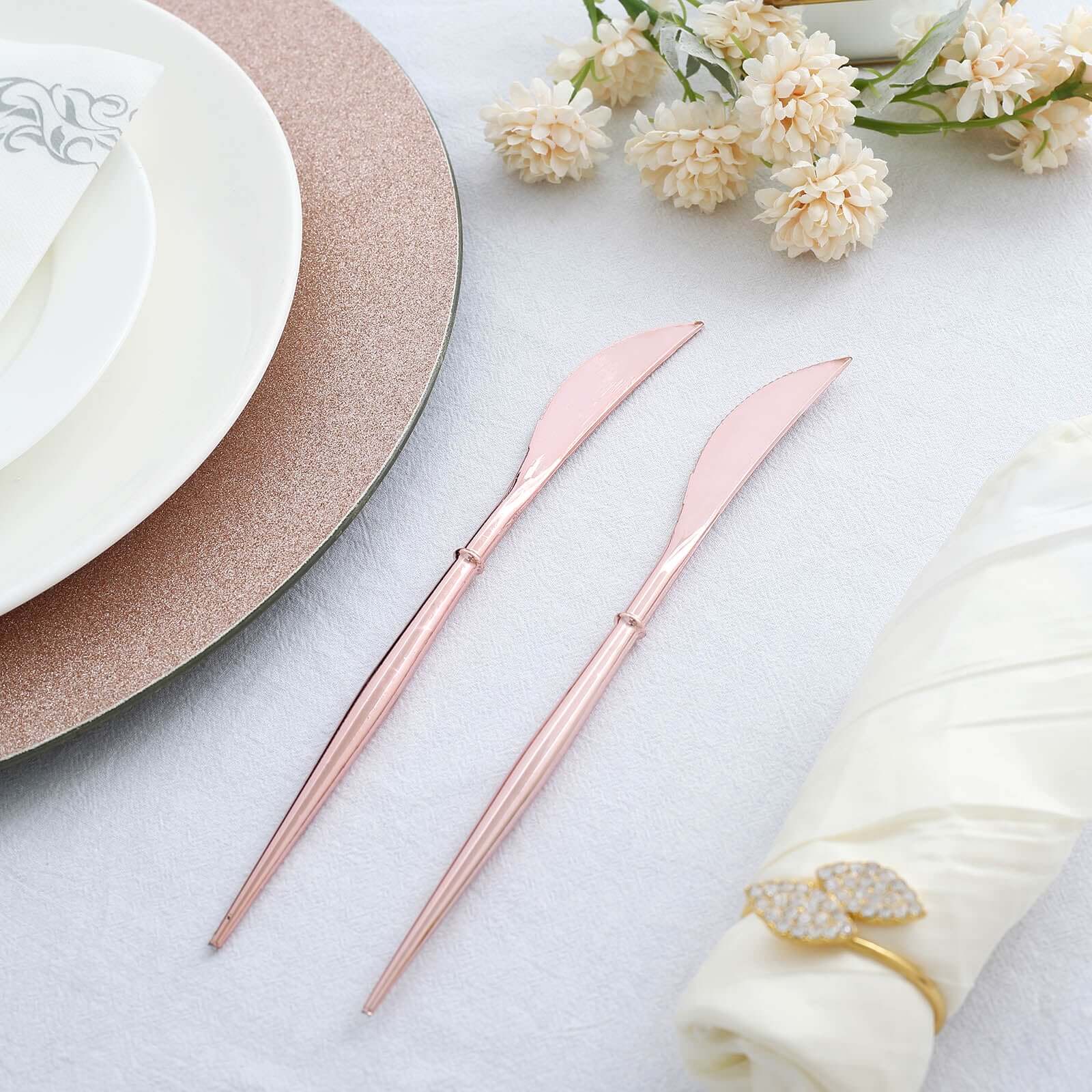 24-Pack Plastic Knives 8" Rose Gold - Heavy Duty Modern Flatware, Premium Disposable Silverware - Image 9