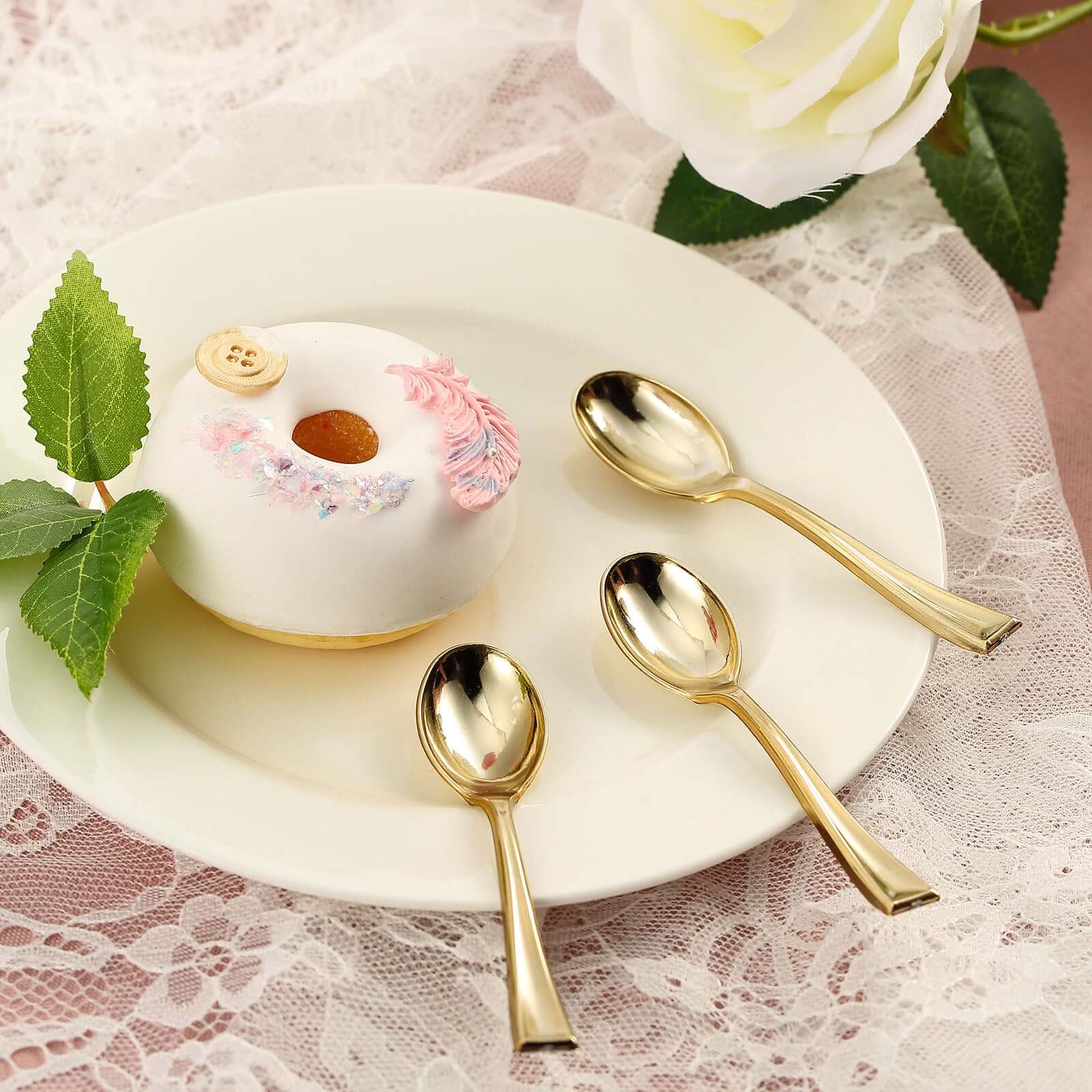 24-Pack Plastic Mini Dessert Spoons 4" Gold - Heavy Duty Disposable Silverware - Image 2