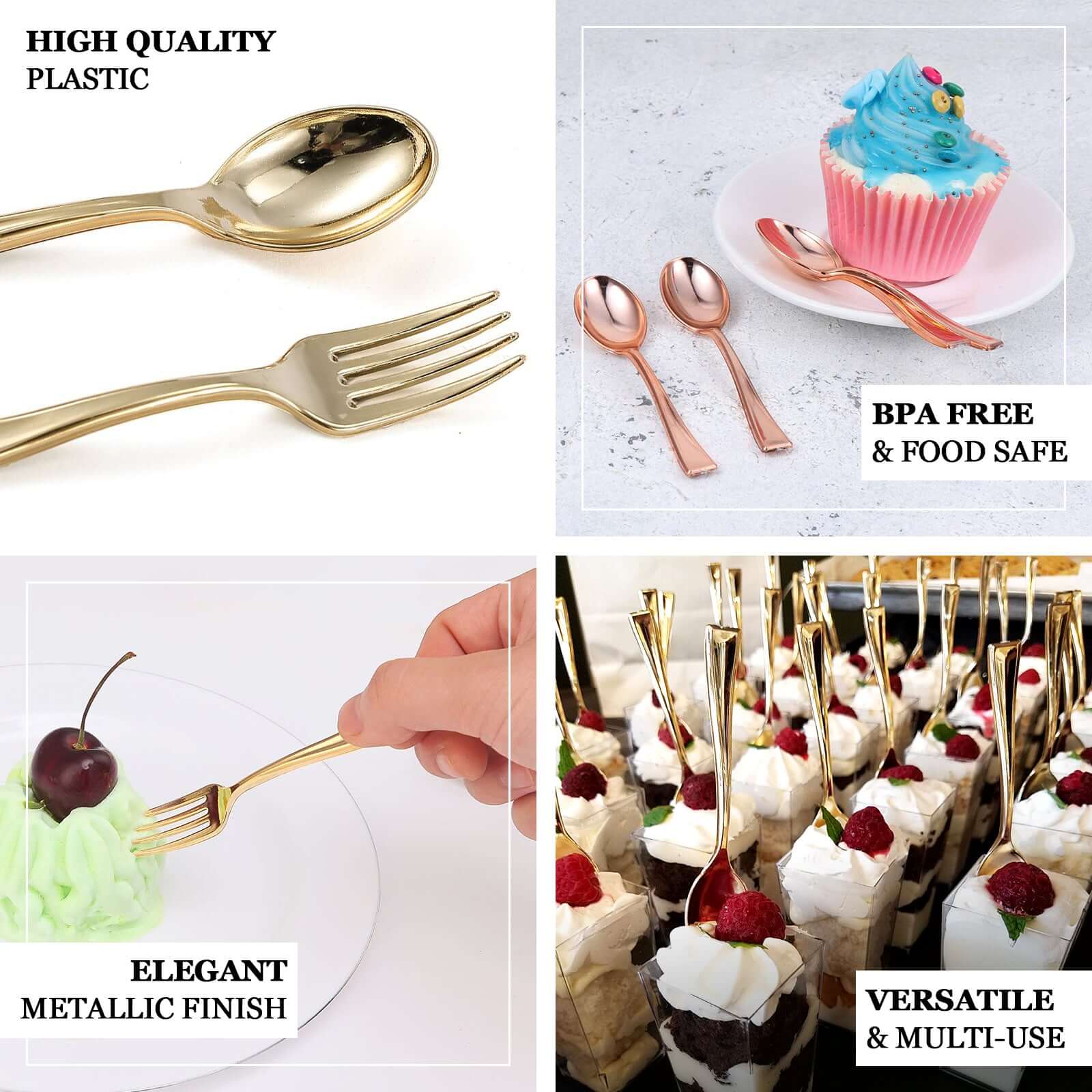 24-Pack Plastic Mini Dessert Spoons 4" Gold - Heavy Duty Disposable Silverware - Image 4