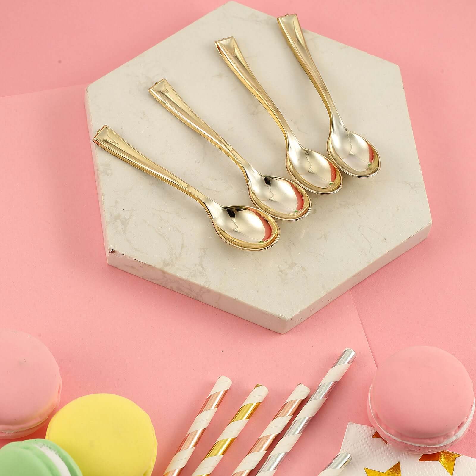 24-Pack Plastic Mini Dessert Spoons 4" Gold - Heavy Duty Disposable Silverware - Image 7