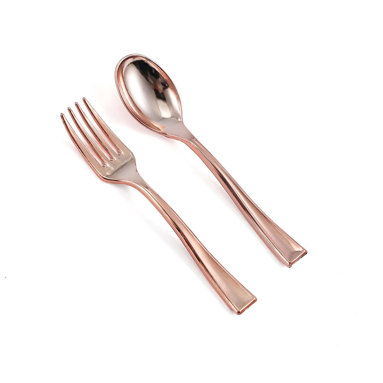 24-Pack Plastic Mini Dessert Spoons 4" Rose Gold - Heavy Duty Disposable Silverware - Image 10